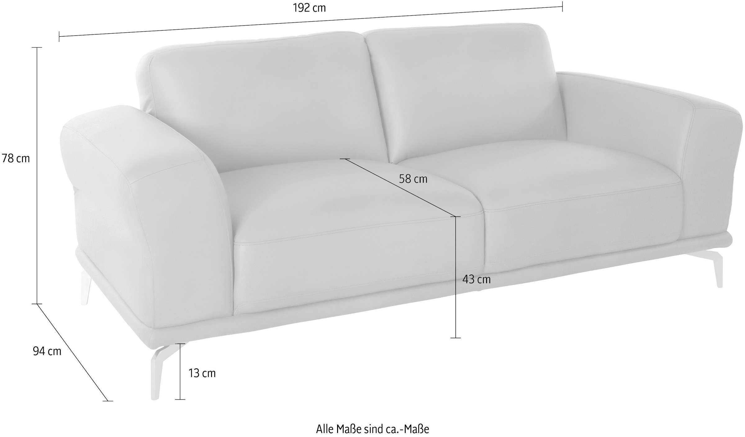 W.SCHILLIG 2-Sitzer »montanaa« mit Metallfüßen in Silber matt, Breite 192 cm