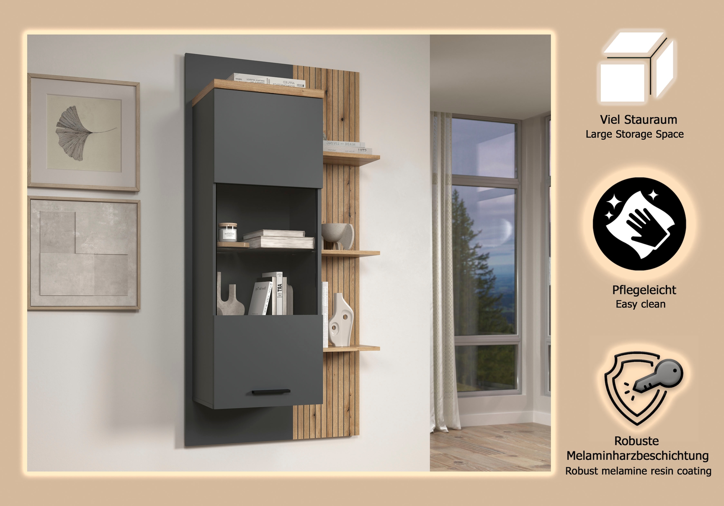 Home affaire Hängevitrine »Bajo« 1 Stk. tlg. Hängeschrank mit 1 Tür & 1 Glasboden – (B/T/H) 80/32/161 cm