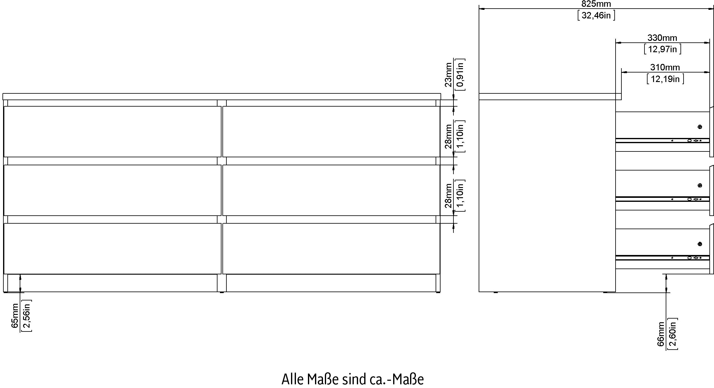 INOSIGN Kommode »Naia«, Hochglanz-Optik, mit abgerundeten Schubladenkanten auf Metallgleiter