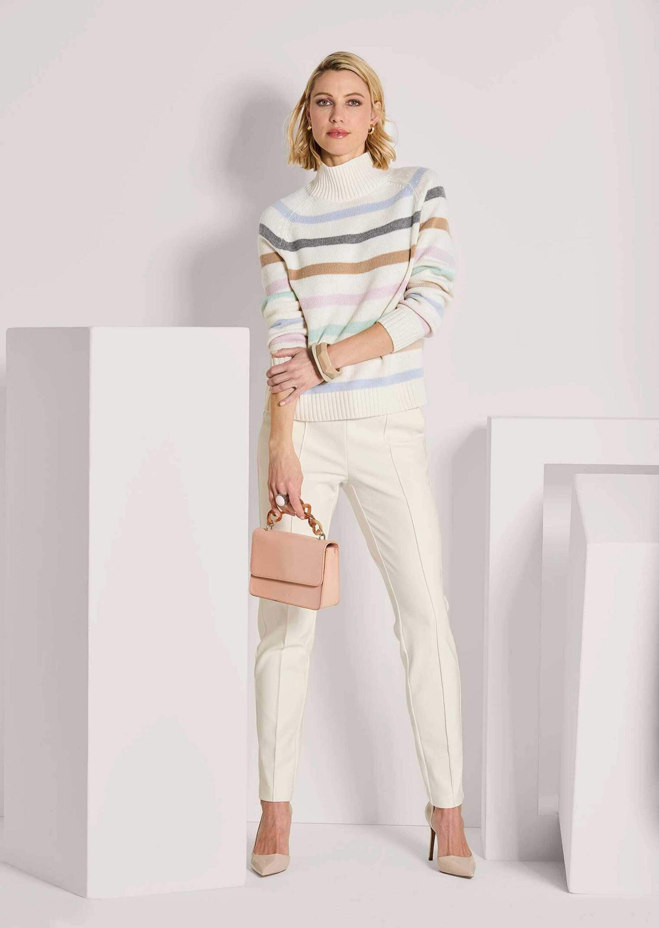 MADELEINE Stehkragenpullover »Strickpullover Wollpullover im Streifen-Look«