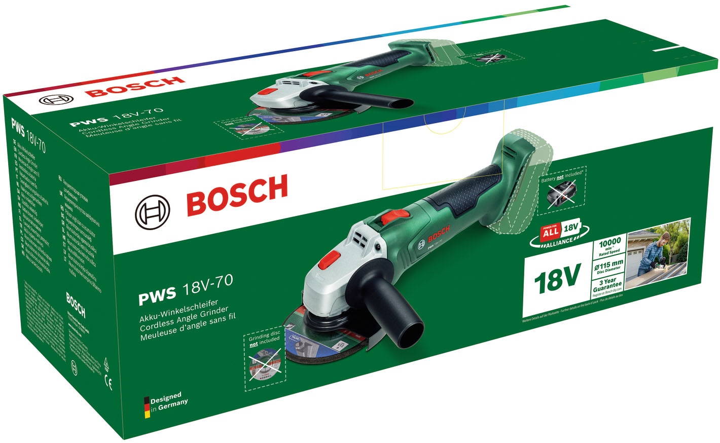 Bosch Home & Garden Akku-Winkelschleifer »PWS 18V-70 (115mm) solo« ohne Akku und Ladegerät