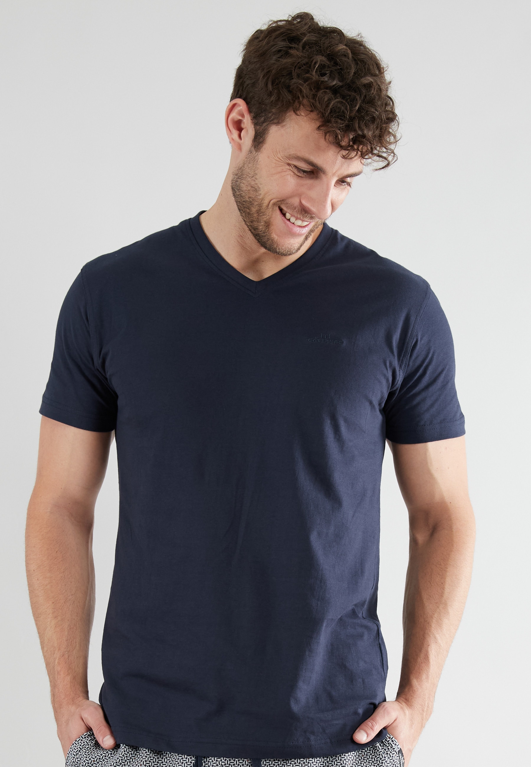 GÖTZBURG Pyjamaoberteil »New York« V-Ausschnitt, Kurzarm, hautfreundlich, bequem, locker, Baumwolle