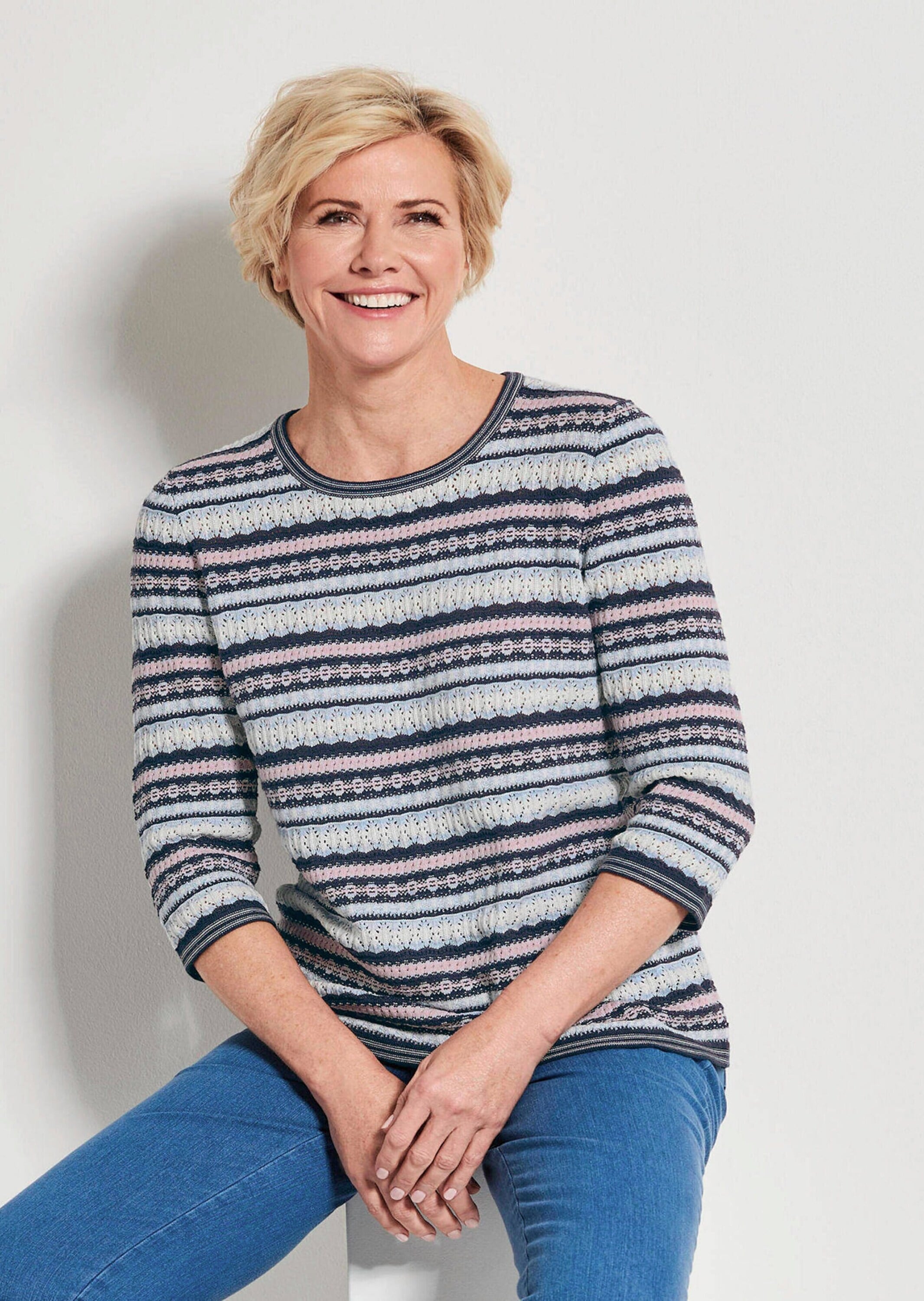 GOLDNER Rundhalspullover »Strickpullover im Ringel-Look« aufwendigig gestrickter vielfarbiger Strick