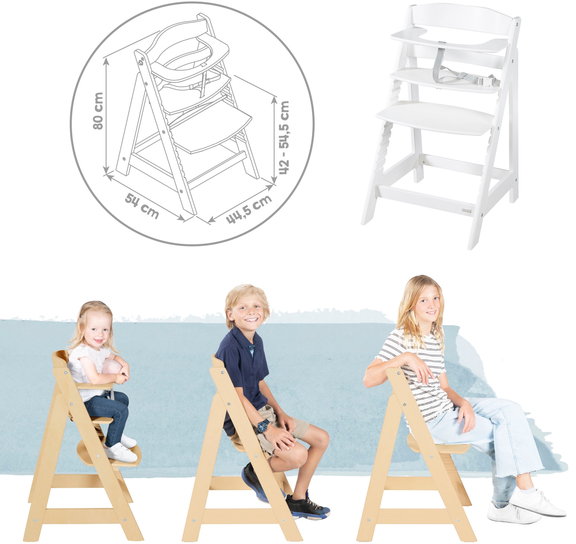 roba® Hochstuhl »Treppenhochstuhl 2-in-1 Set Born Up weiß«, mit Neugeborenen-Aufsatz, Greyish gesteppt