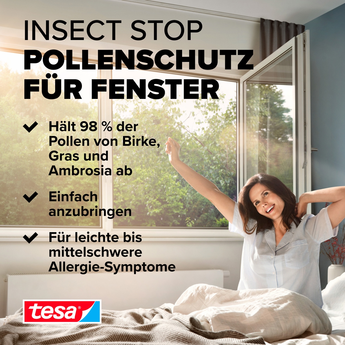 tesa Insektenschutz-Fensterrahmen »Pollenschutzgitter für Fenster - 1,2m x 2,4m«, Pollenschutzgitter - ohne Bohren- zuschneidbar -anthrazit
