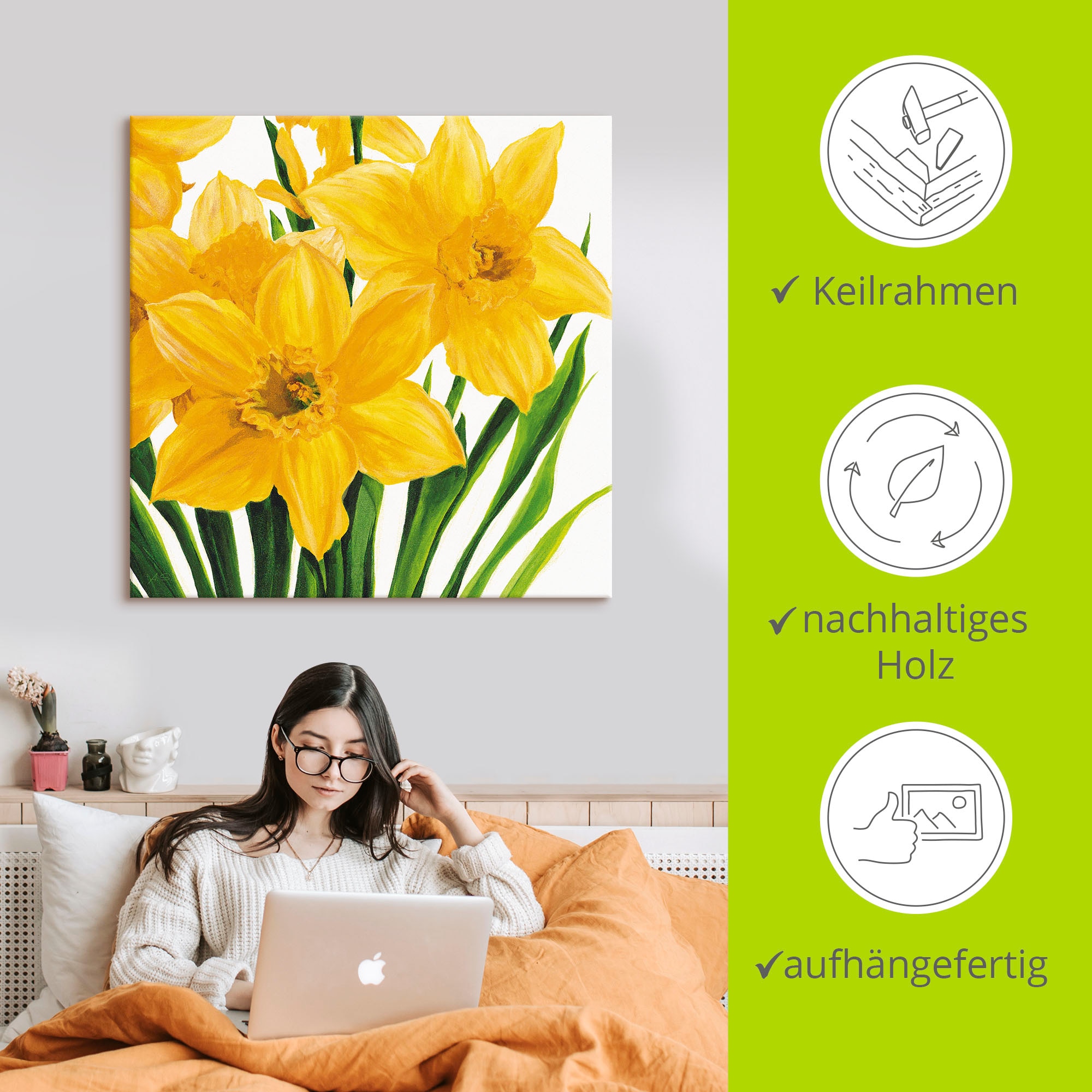 Artland Leinwandbild »Gelbe Narzissen«, Blumen, (1 St.), auf Keilrahmen gespannt