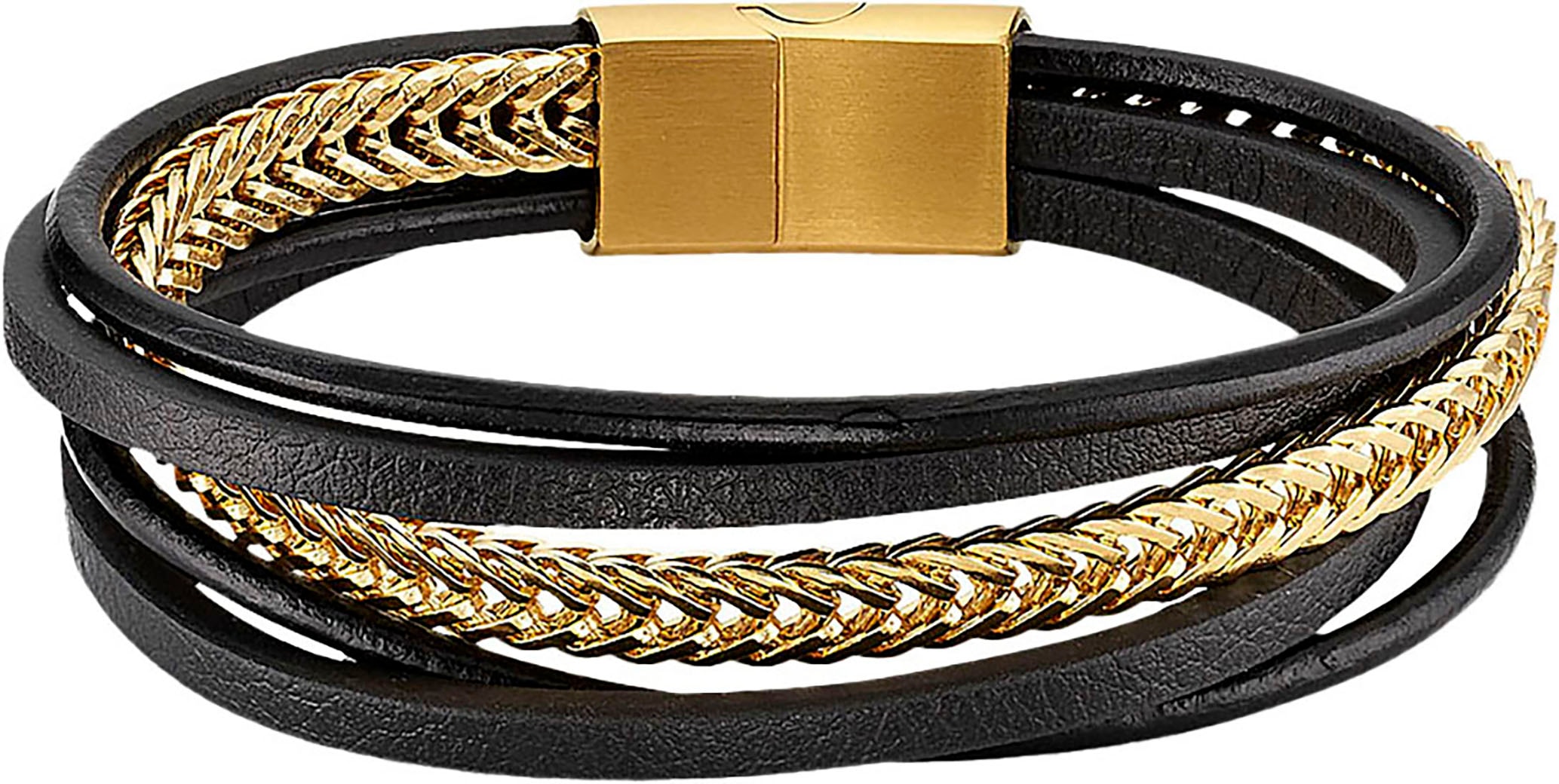 Bruno Banani Armband »Schmuck Geschenk Edelstahlarmband Lederimitat« in braun, Größe 21,5 cm