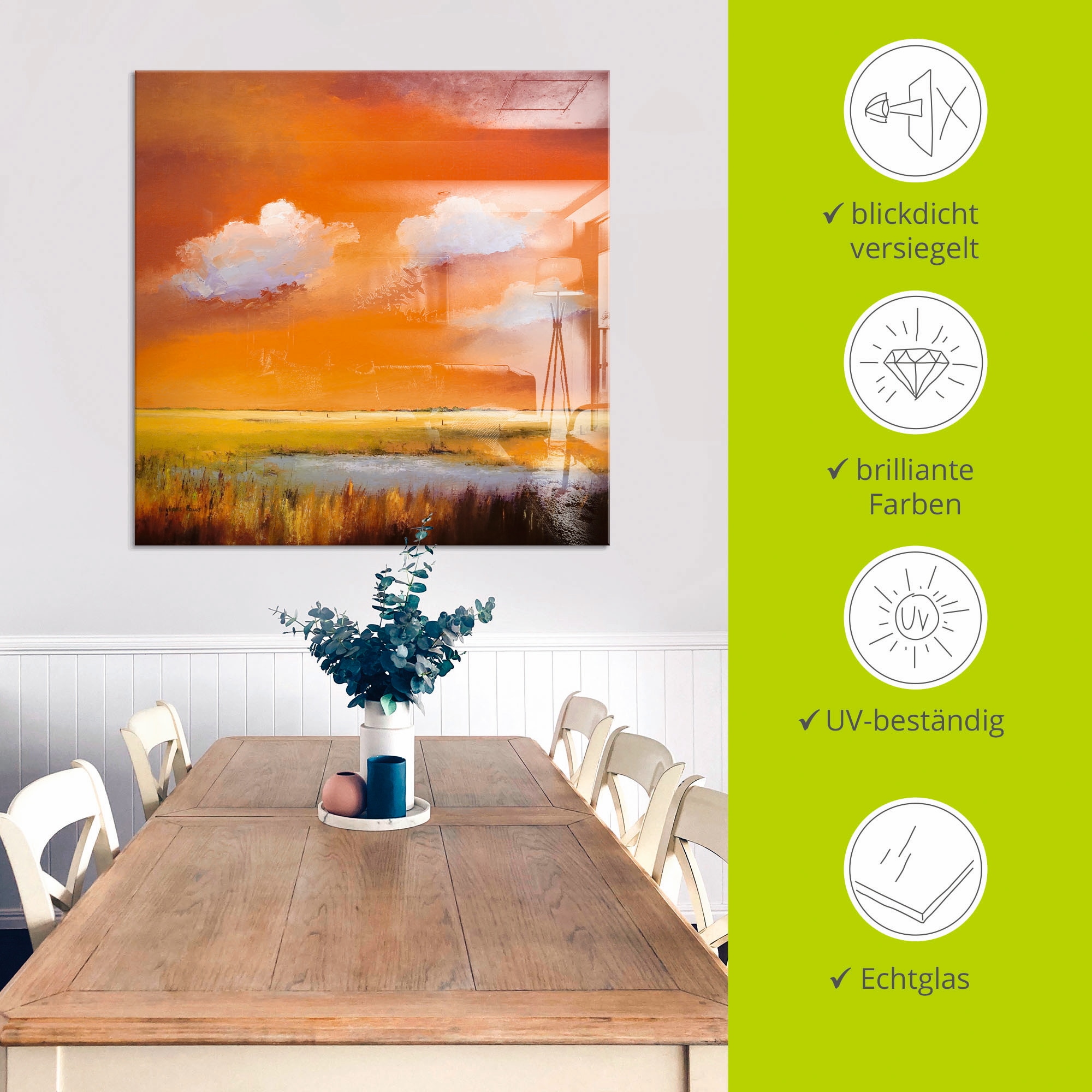 Artland Glasbild »Abend I«, Himmel, (1 St.), in verschiedenen Größen