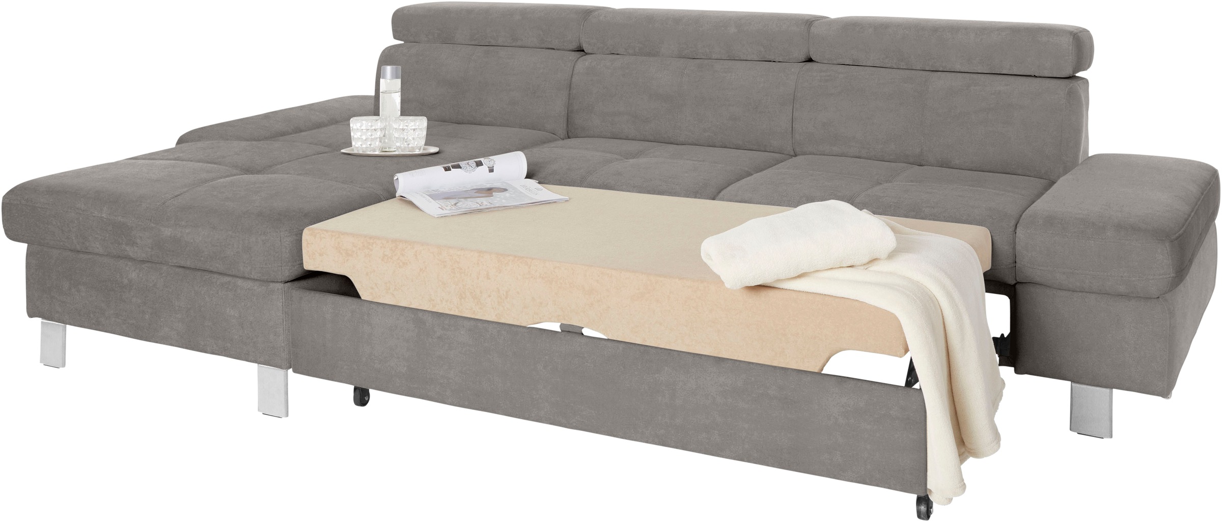 exxpo - sofa fashion Ecksofa »Fiji, hochwertige Detailverarbeitung im Sitz und Rücken, L-Form«, bequem durch Kopf- und Armteilverstellung, wahlweise mit Bettfunktion