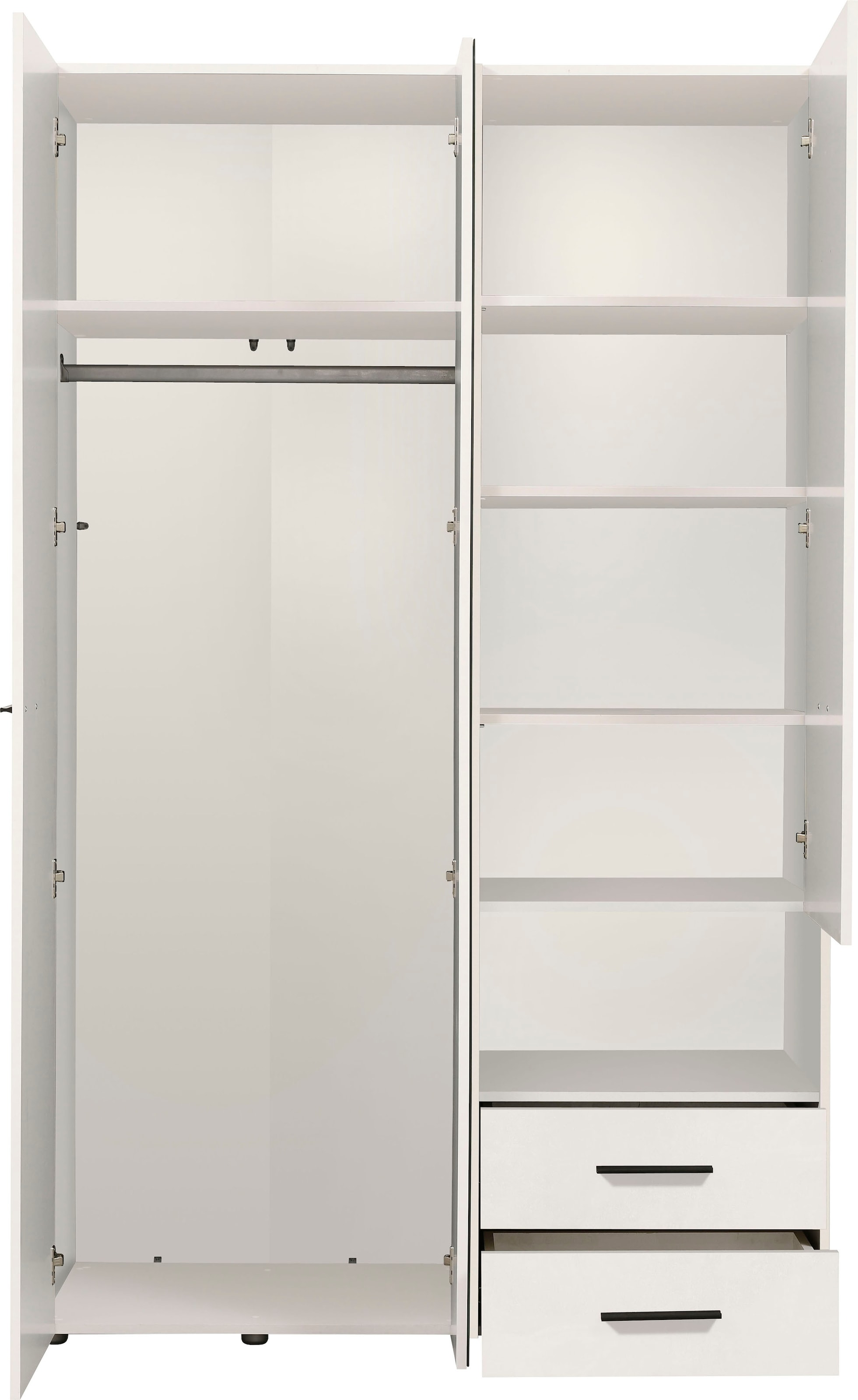 INOSIGN Kleiderschrank »Leon, FSC® -zertifiziertem Holzwerkstoff« mit Spiegel, Innenausstattung und 2 Schubladen, 127,5x55x205,5cm