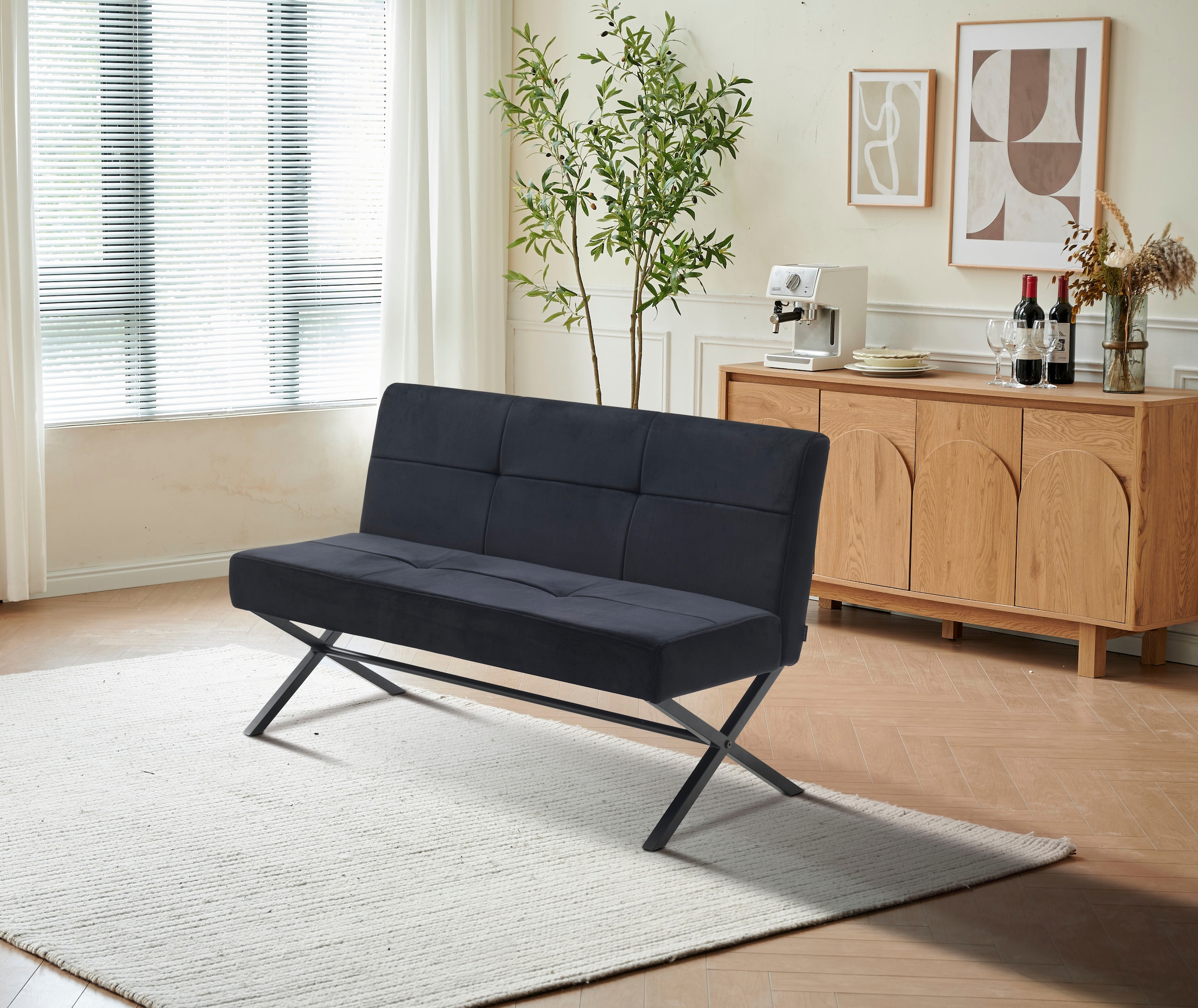 Home affaire Polsterbank »Narzisse, TOPSELLER!«, (Esszimmerbank, Bank, Sitzbank), X-Gestell aus schwarzen Metall, pflegeleichter Samtvelours, 140 cm
