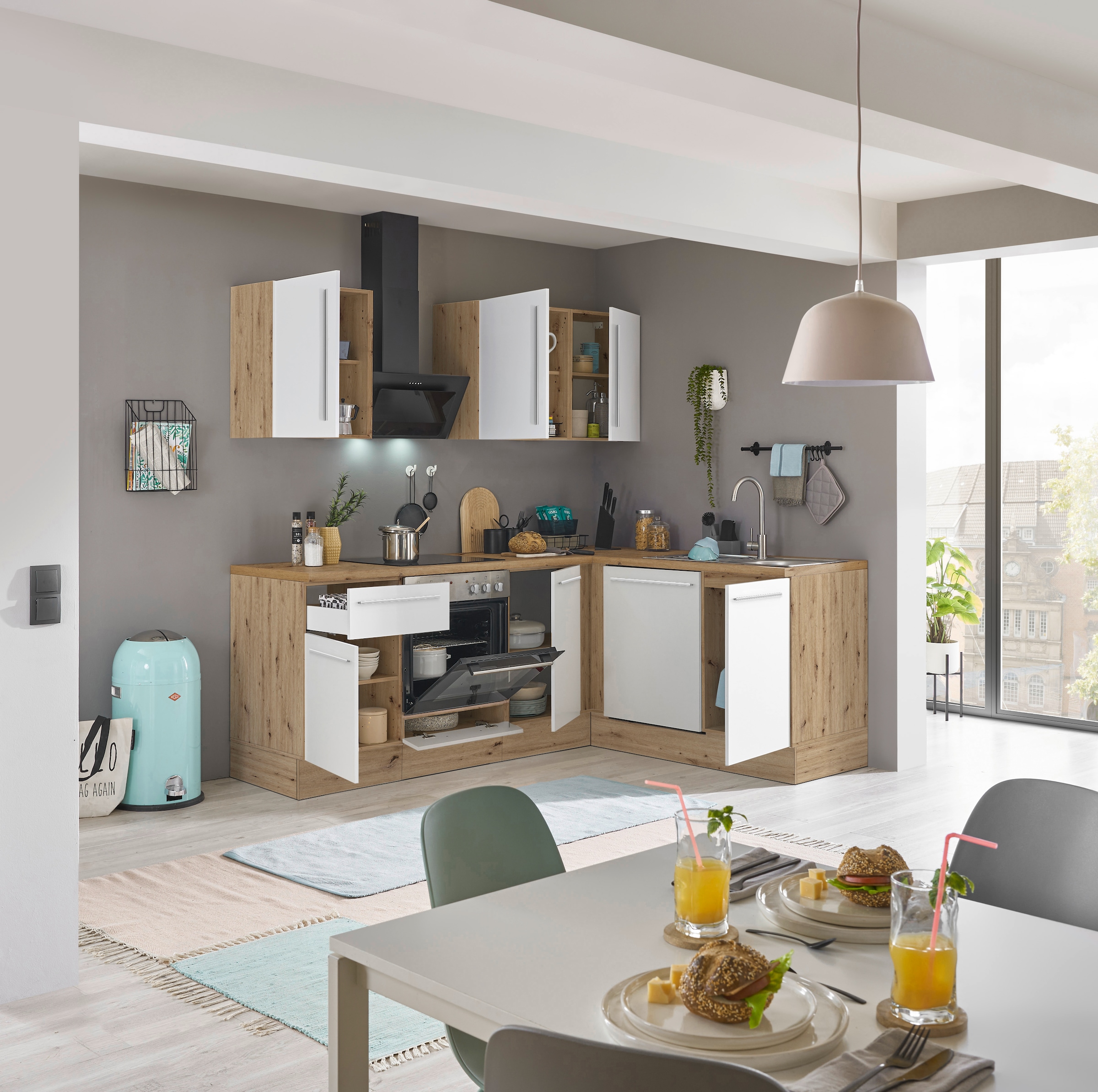 KOCHSTATION Winkelküche »Florida, Stellbreite 220x175 cm«, wahlweise mit E-Geräten, mit Softclose für Türen und Schubkästen