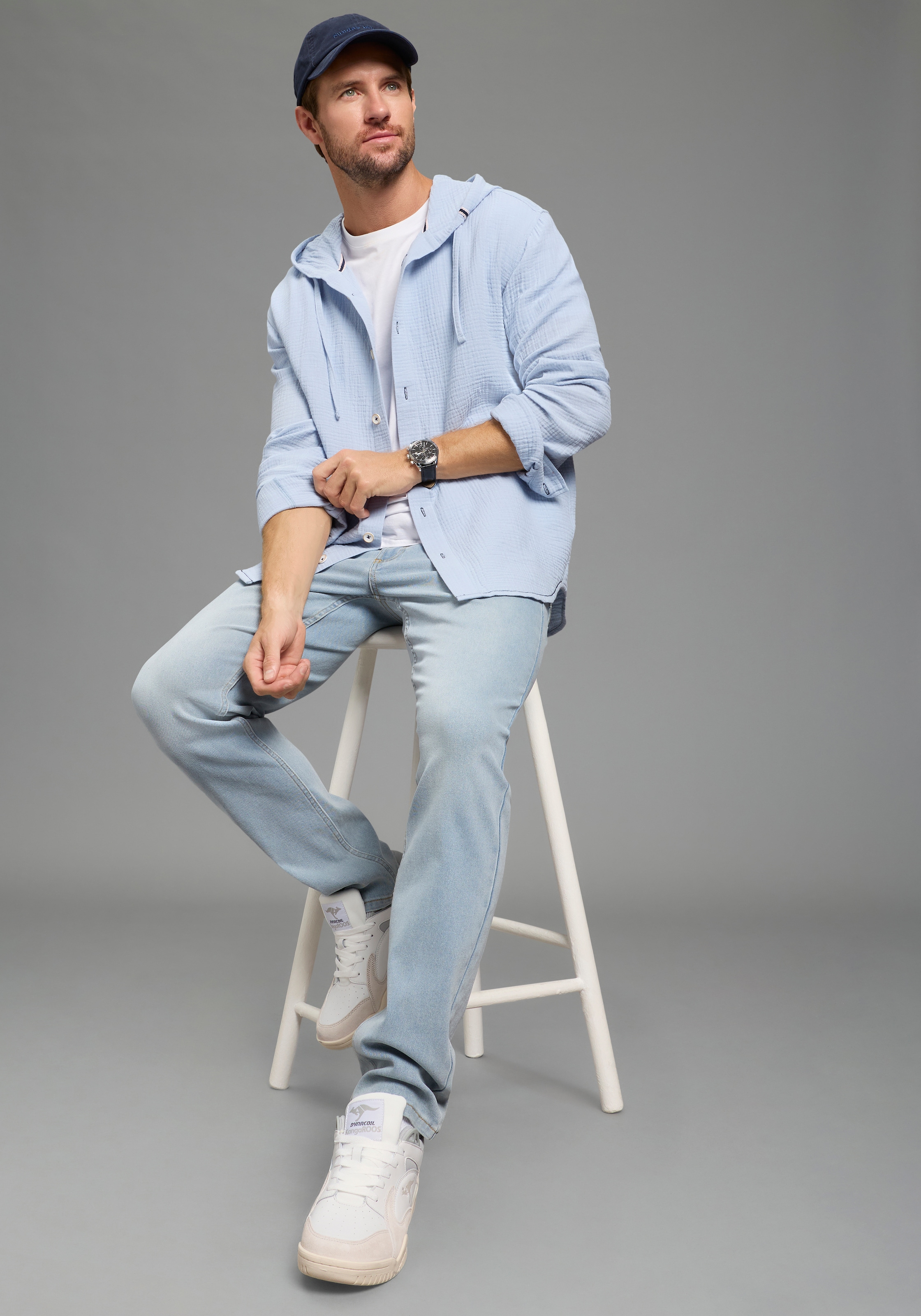 KangaROOS Kapuzenhemd Langarm mit Ärmelschlitz, für Casual- und Streetwear, aus Baumwolle