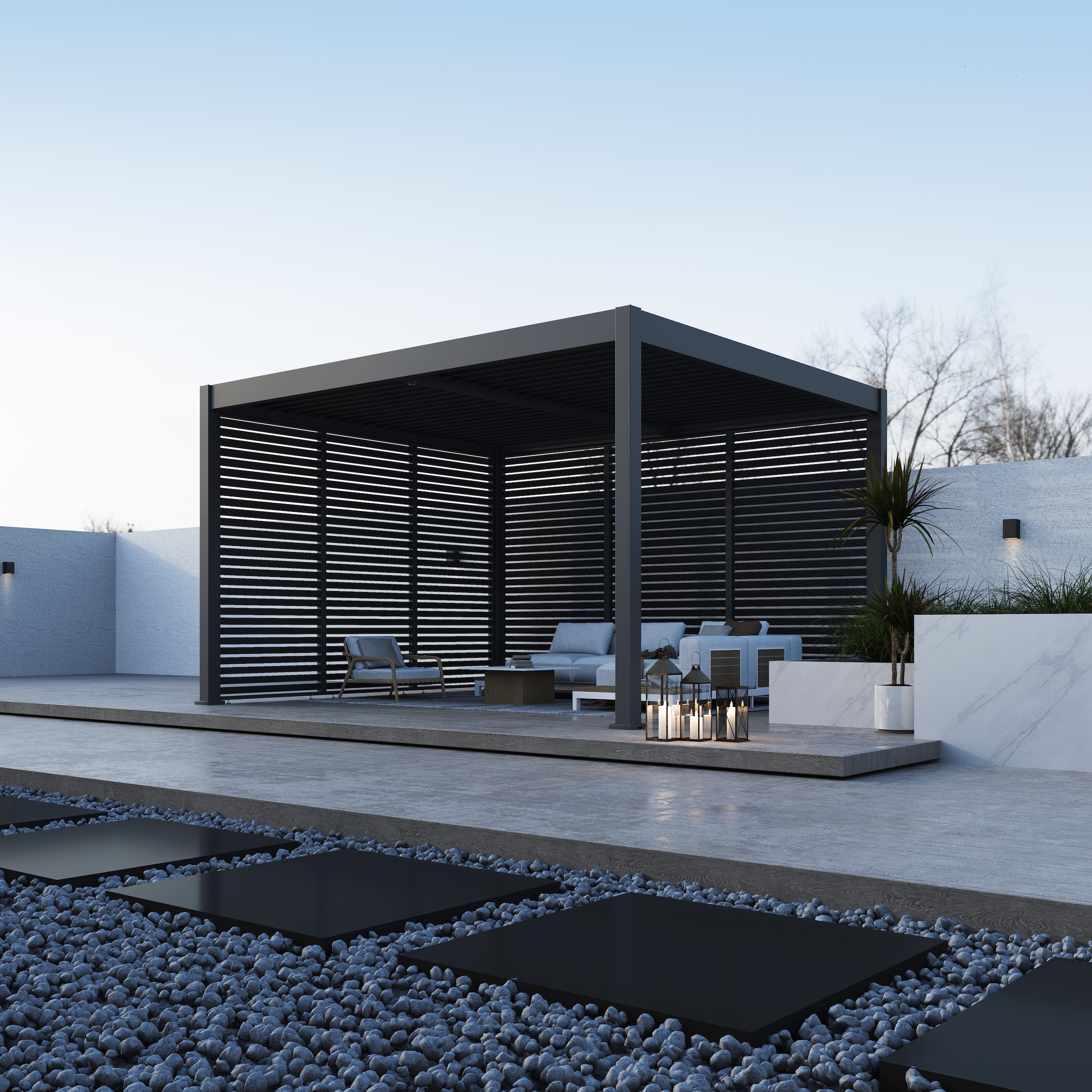Paragon Pavillonseitenteil »Lamellen Sichtschutz für Pergola Grand Tuscan 14 Grau« BxH: 135x234 cm