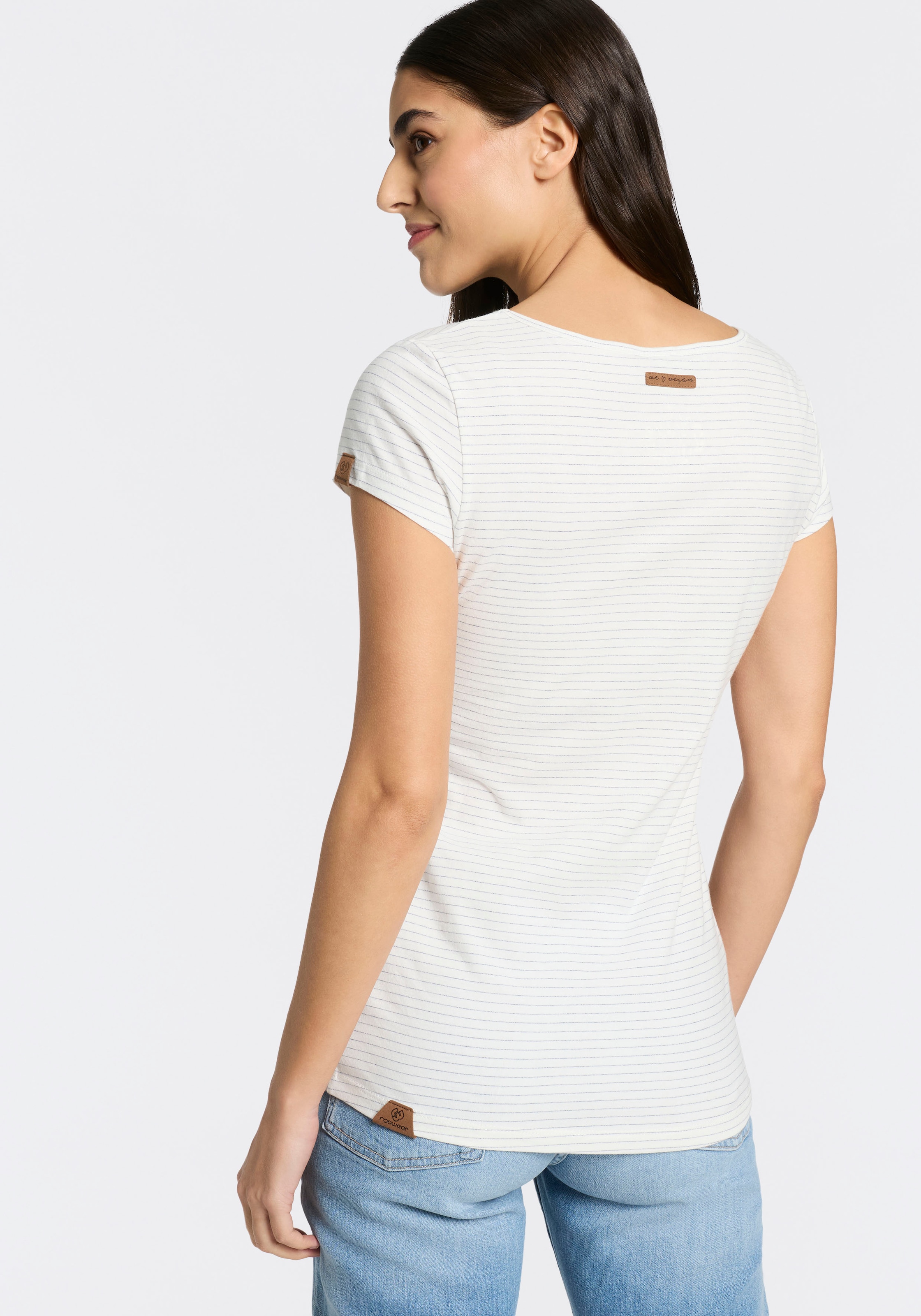 Ragwear Kurzarmshirt »MINT STRIPES O« mit Logoschriftzug und Zierknopf in Holzoptik