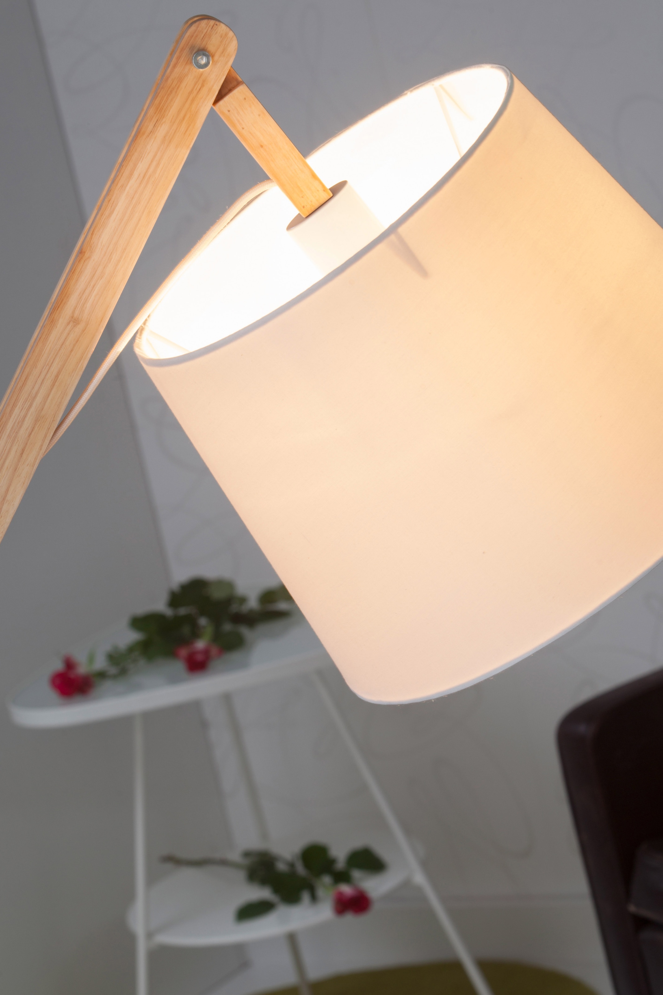 Brilliant Stehlampe »Carlyn«, 1 flammig, Leuchtmittel E27 | ohne Leuchtmittel, 163 cm Höhe, E27 max. 60 W, mit weißem Stoffschirm, Holz/Metall/Textil