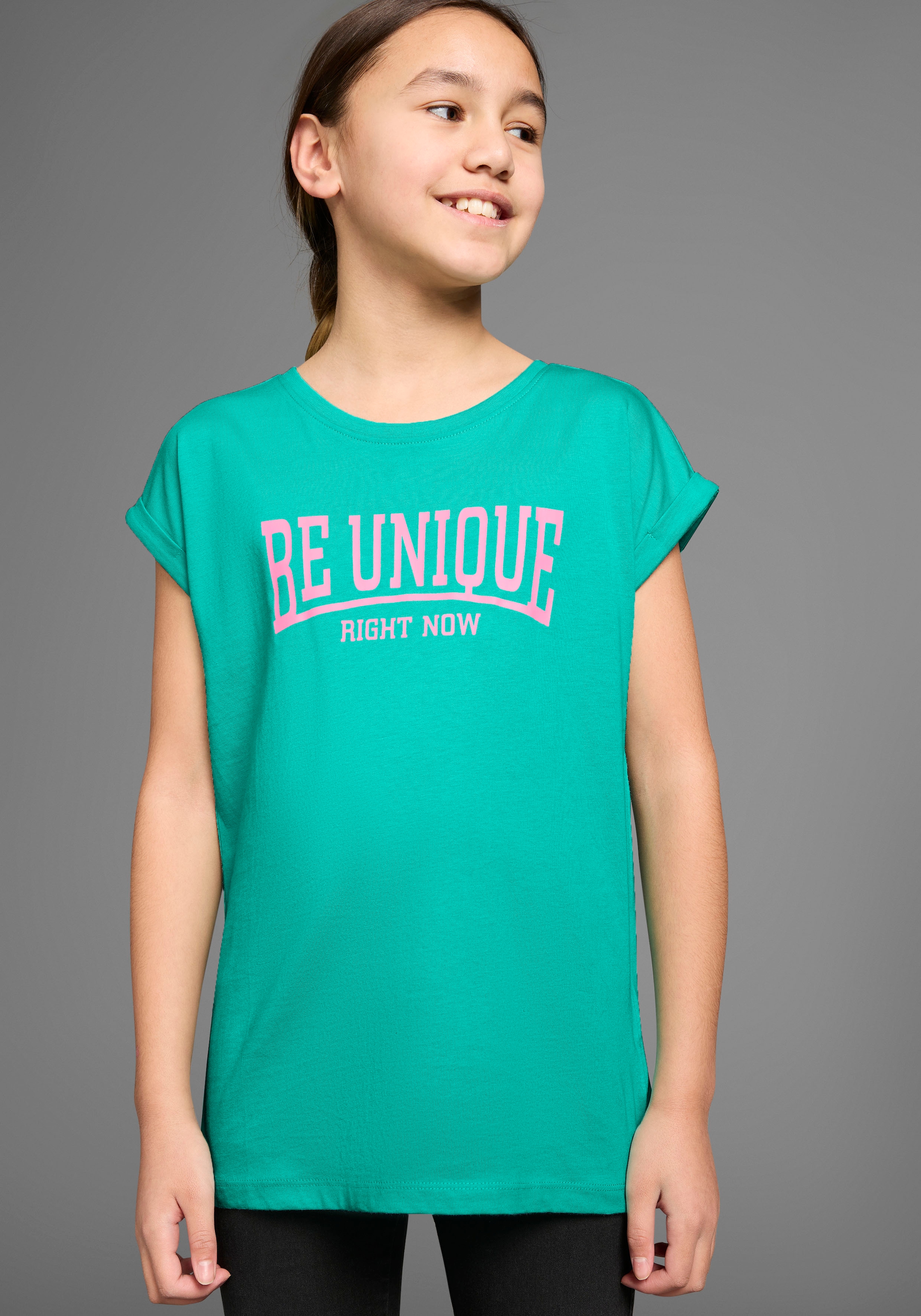 KIDSWORLD T-Shirt »Be unique - right now«, kurzärmelig, bedruckt, Rundhalsausschnitt