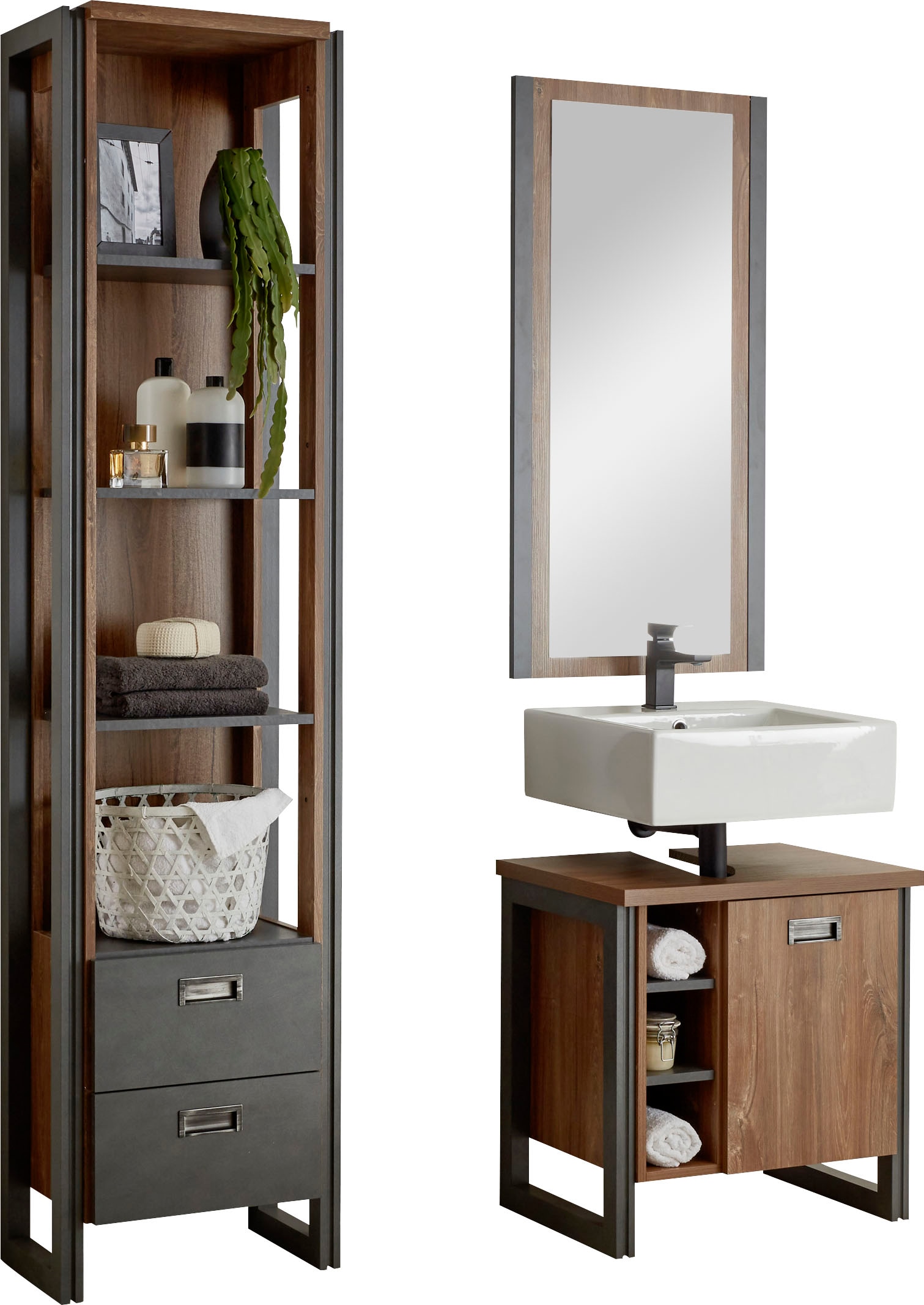 Home Affaire Badmöbel-Set »Detroit, Bad im Industrialdesign, 3-teiliges Badezimmer« Set, 3 Stk. tlg. in gelb