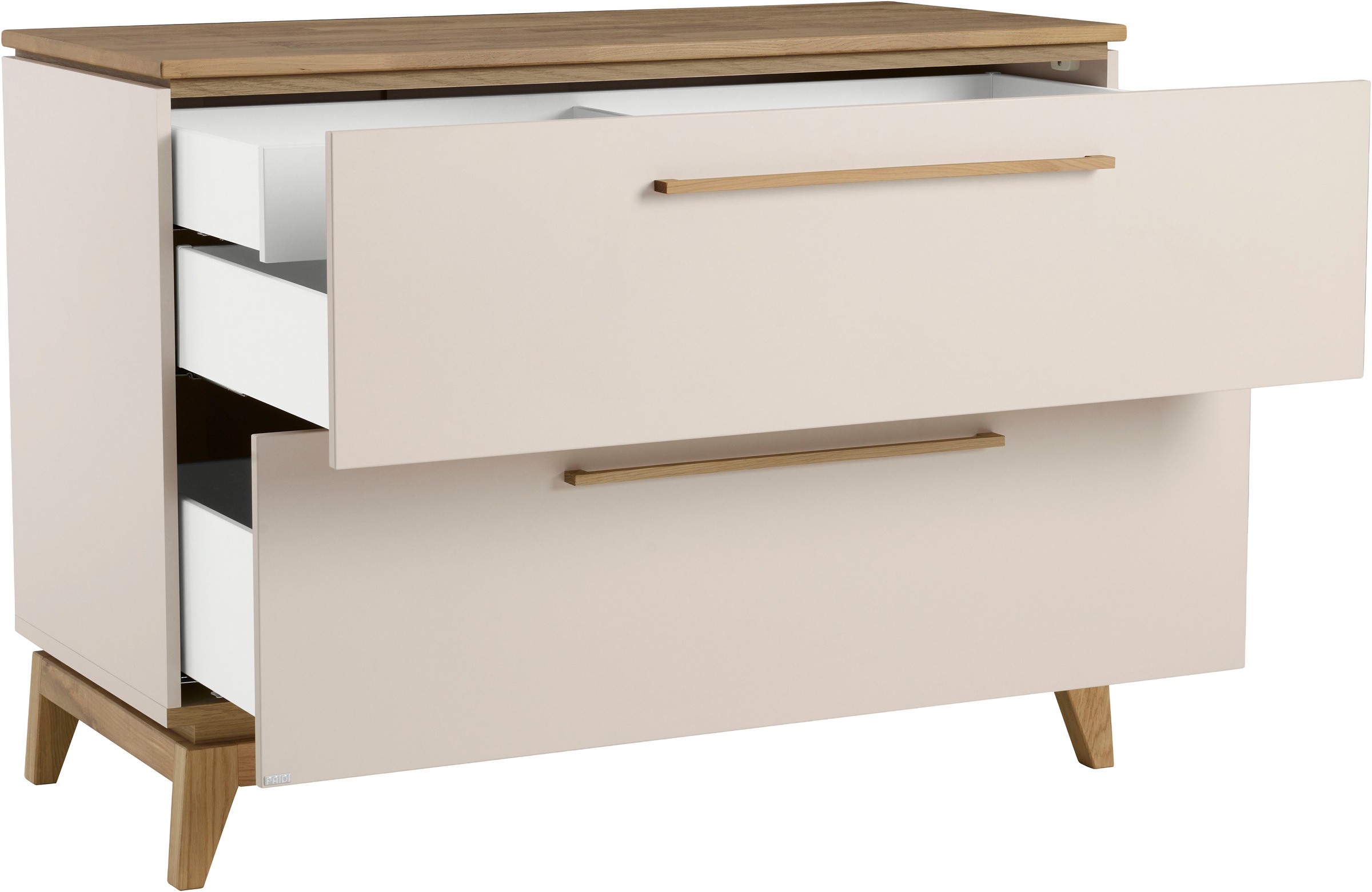 PAIDI Wickelkommode »STIENE in Beige oder Grau, 2 Schubladen mit Soft-Close, Vollauszug« bis 50 kg Kommode 123 cm Breite, geprüfte Sicherheit, Wickeltisch mit Massivholz 123 cm