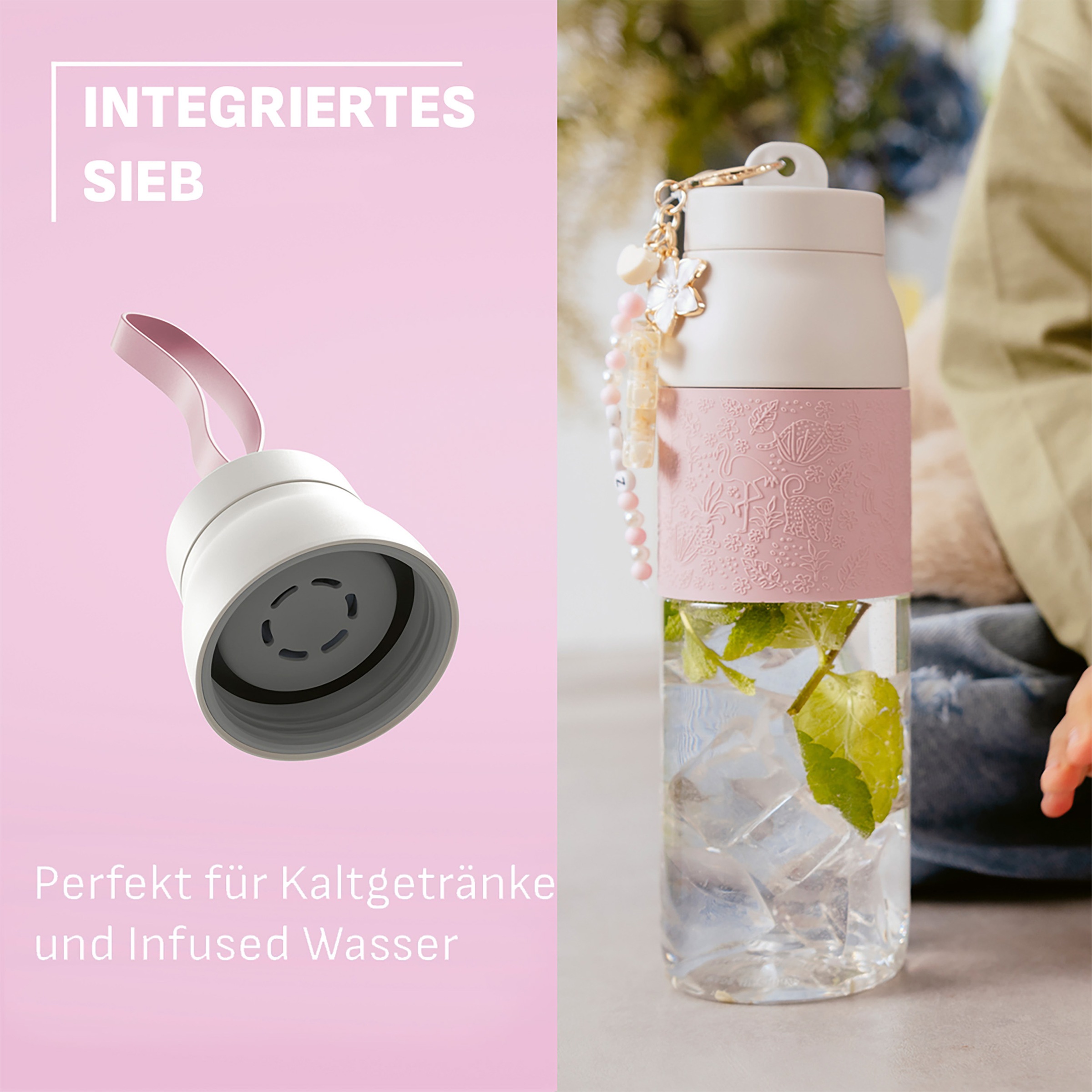 Emsa Trinkflasche »beYou Kids« einhändiges Öffnen, 100 % dicht, 0,5 Liter, Sieb, Mix & Match