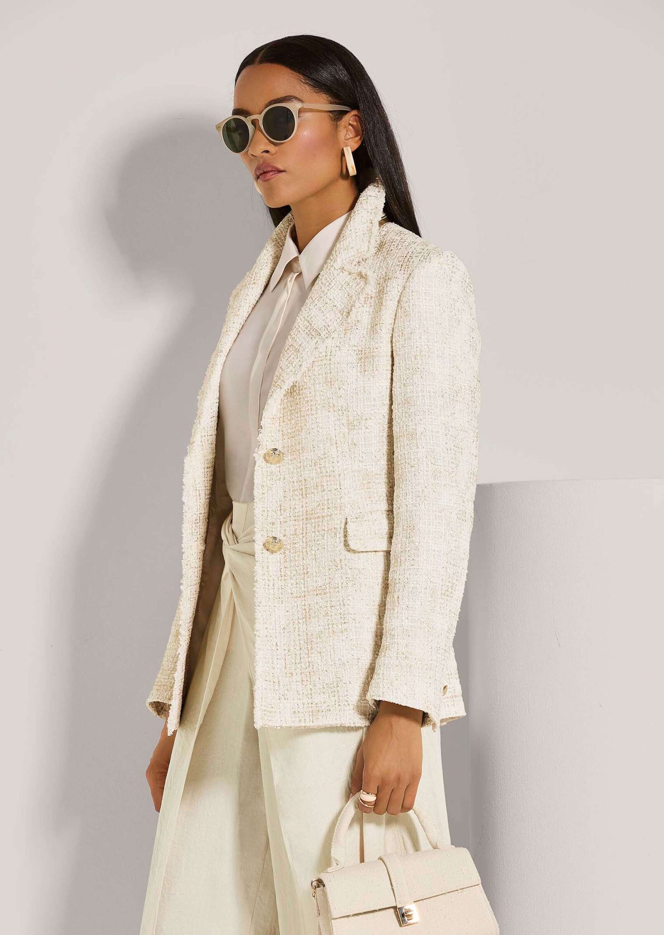 MADELEINE Jerseyblazer »Blazer Bouclé-Blazer mit Fransen-Akzenten«