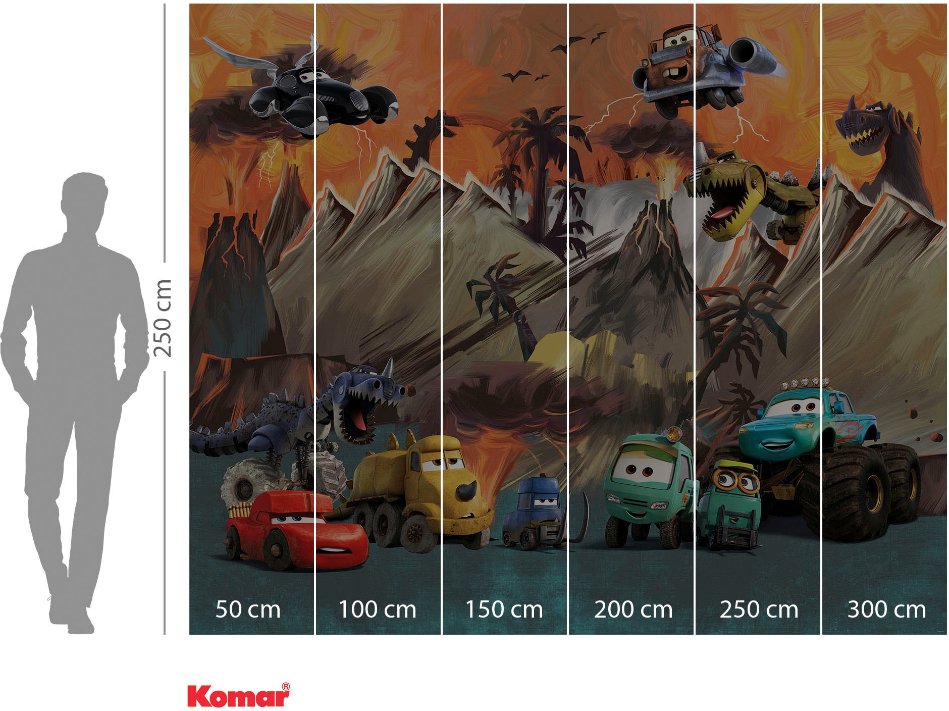 Komar Fototapete »Digitaldruck Vlies - Cars Carosaurus - Größe 300 x 250 cm«, bedruckt, Kinderzimmer