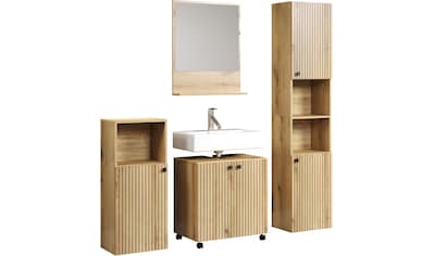 Badezimmer-Set »Amrum Waschbeckenunterschrank Spiegel Hochschrank Badschrank«,...