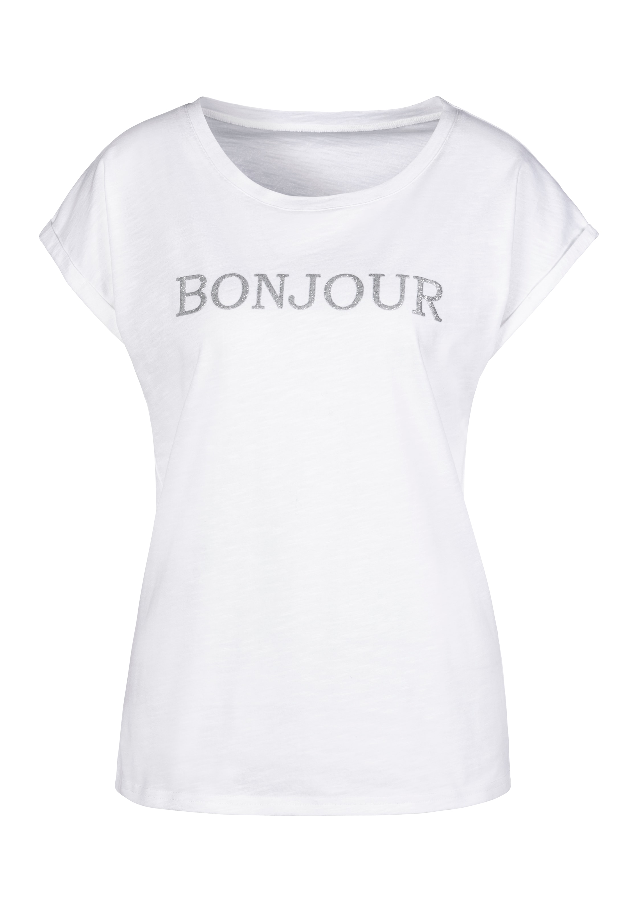 Vivance T-Shirt »mit Frontdruck "Bonjour"«, (2er-Pack), aus weicher Baumwoll-Qualität