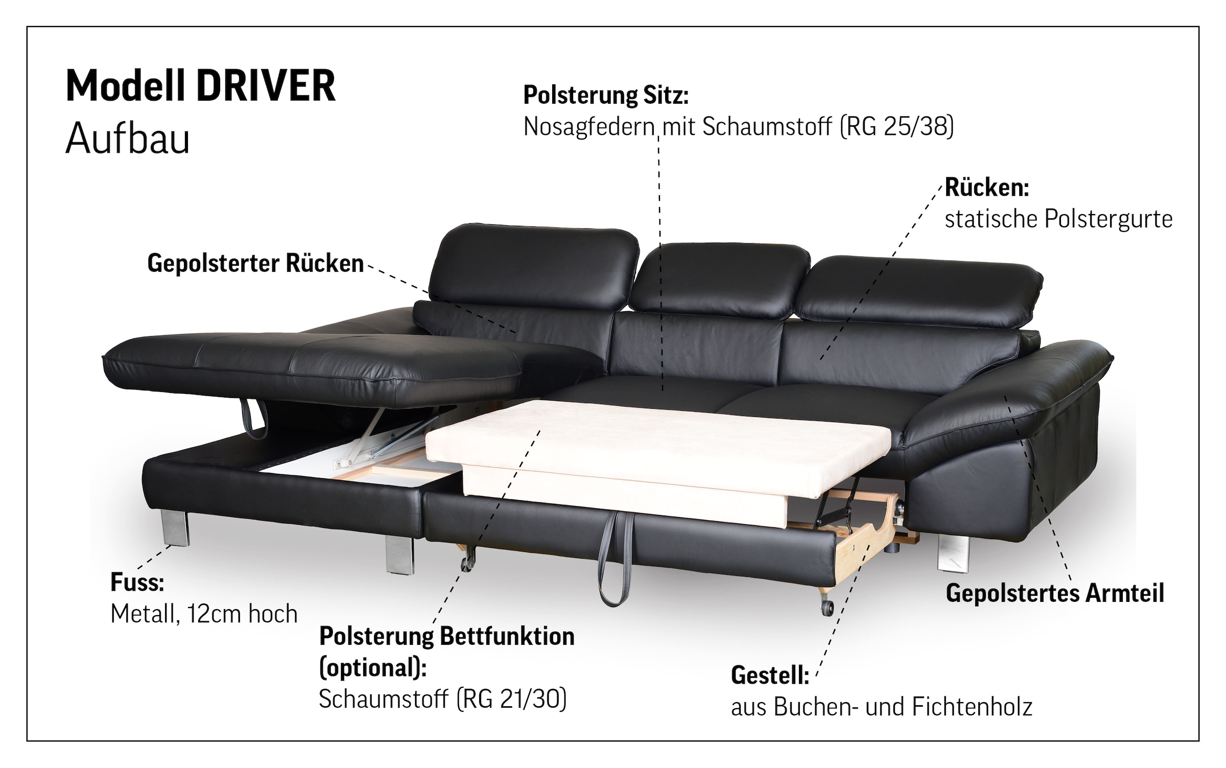 COTTA Ecksofa »Driver L-Form«, mit Kopfteilverstellung, wahlweise mit Bettfunktion & Bettkasten