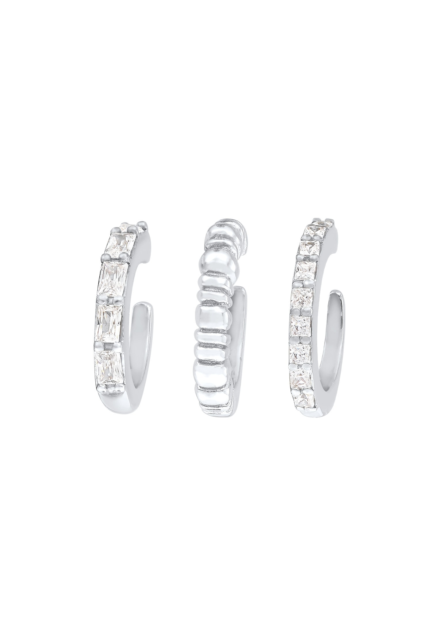 Elli Premium Paar Ohrklemmen »Ohrringe Earcuff Geo Zirkonia Riffel 3er Set 925 Silber«
