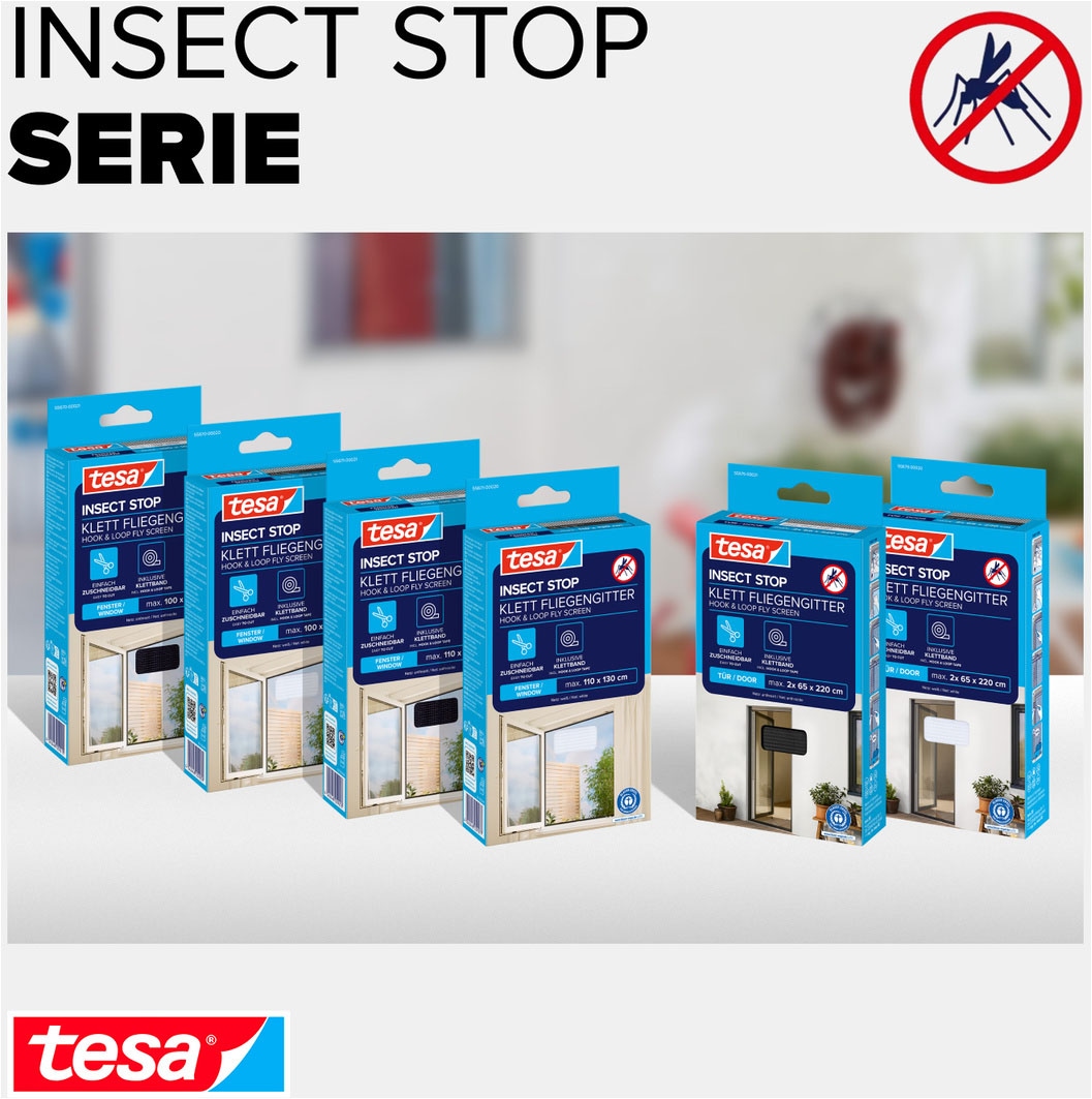 tesa Fliegengitter-Gewebe »Klett Fliegengitter für Fenster - Insektenschutz« Packung, Fliegennetz, Klettband, 1 Stk. tlg. Fliegen Netz - 100 cm x 100 cm