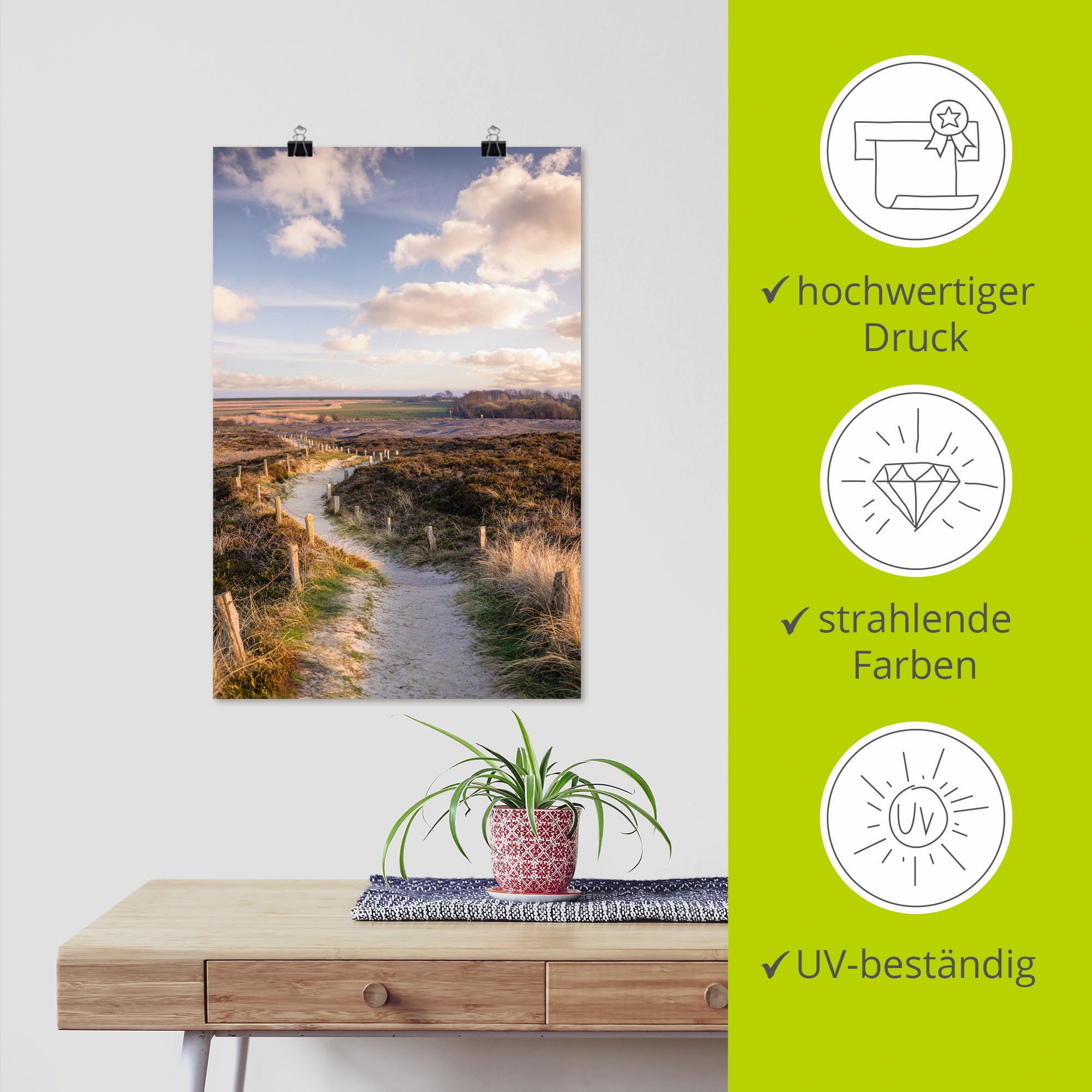 Artland Wandbild »Weg durch Naturschutzgebiet Morsum-Kliff«, Felder, (1 St.), als Leinwandbild, Poster in verschied. Größen