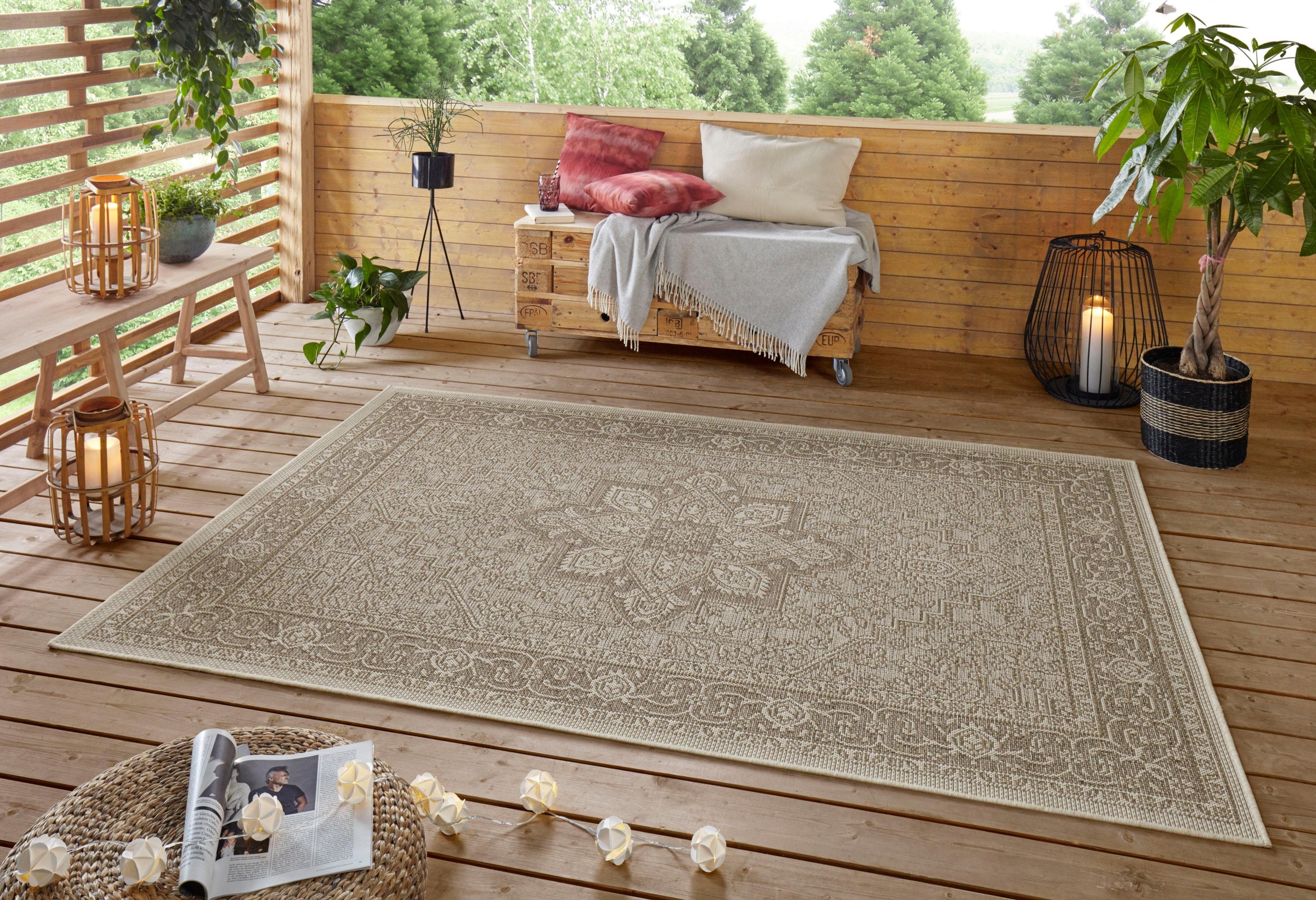 NORTHRUGS Teppich »Anjara«, rechteckig, 4 mm Höhe, In-und Outdoor geeignet, Strapazierfähig und pflegeleicht, Flachgewebe
