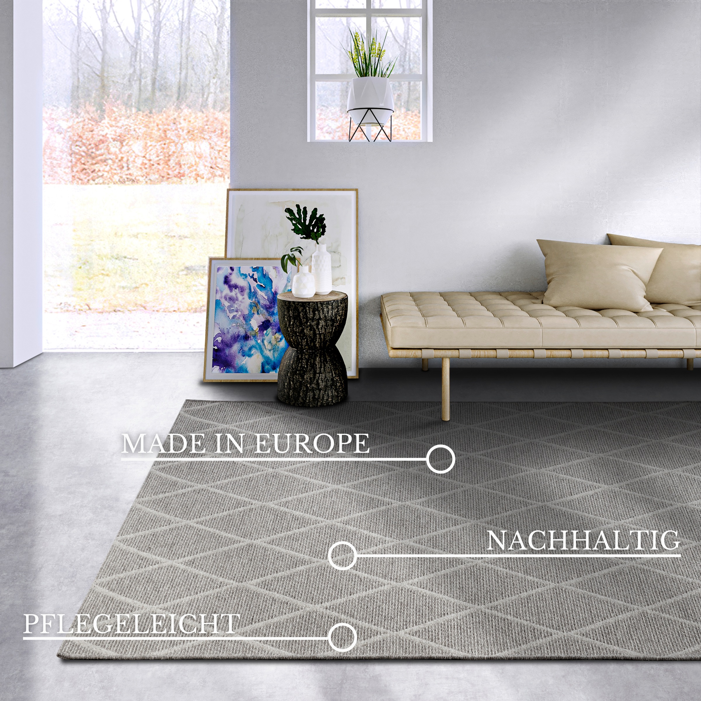 Villeroy & Boch Wollteppich »Maria«, rechteckig, 5 mm Höhe, Schurwolle, Wolle, Natur, Wohnzimmer, Schlafzimmer, Boho, Skandi