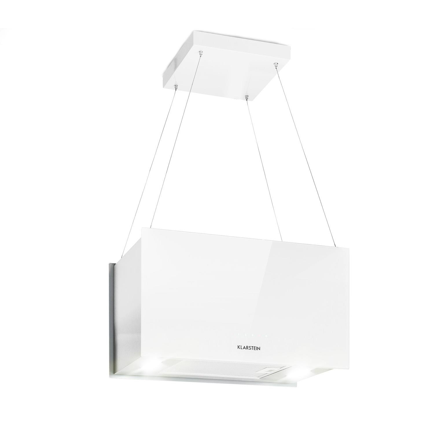 Klarstein Inselabzugshaube 60cm Abluft: 590m³/h LED Touch Glas weiß »Kronleuchter L«