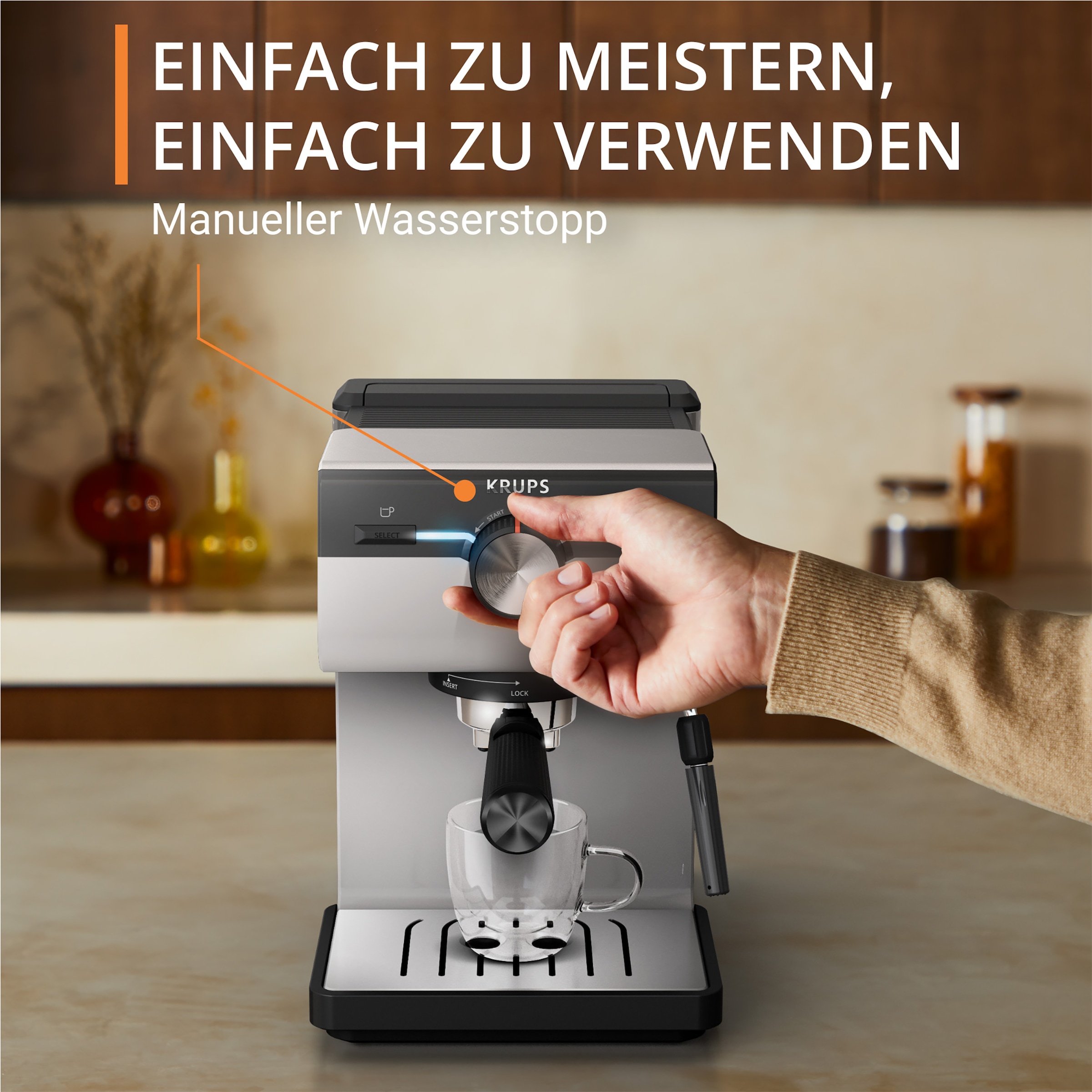 Krups Siebträgermaschine »XP381B Authentic, Siebtäger«, intuitives Bedienfeld, Milch-Aufschäumdüse, 2 Siebeinsätze
