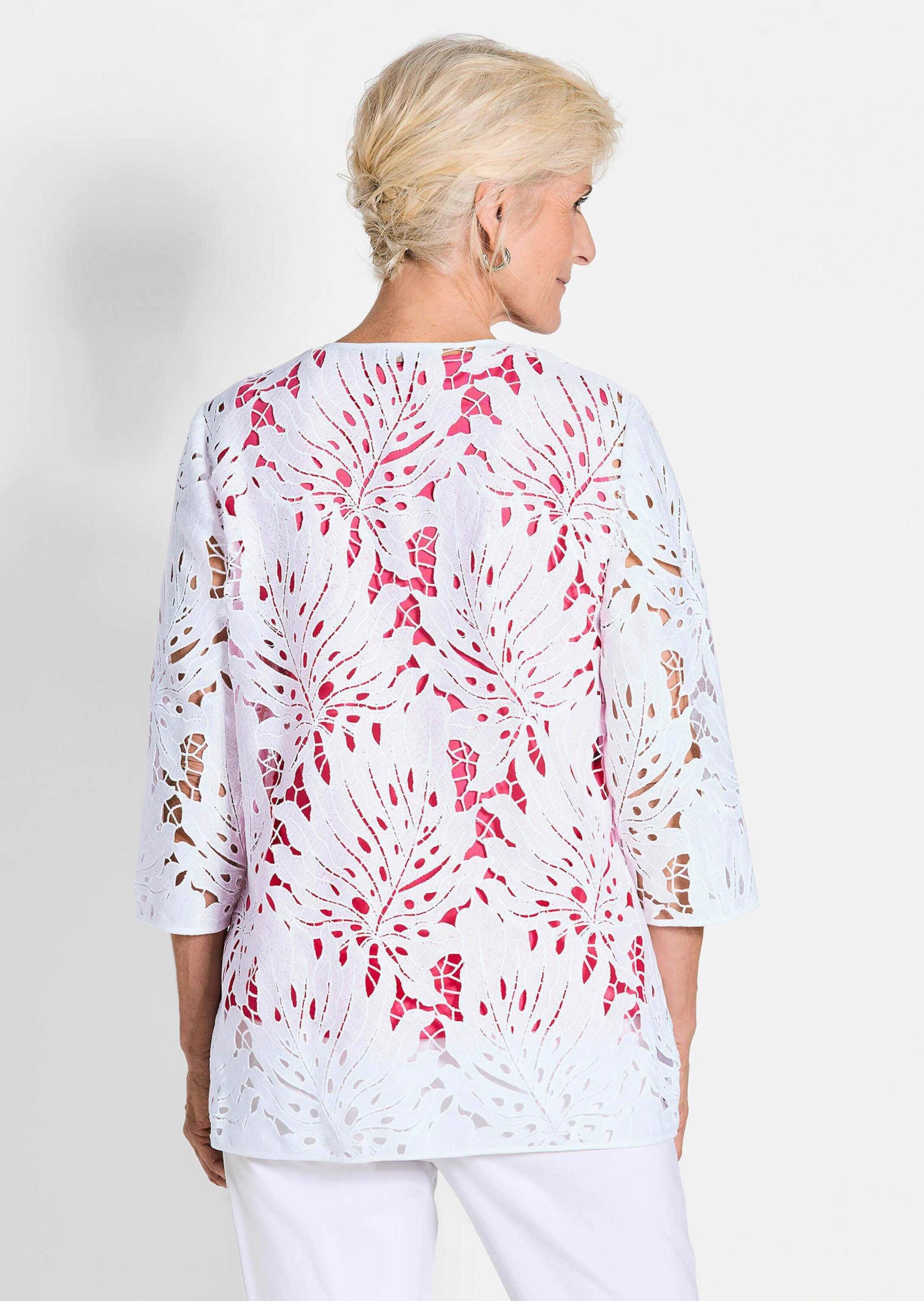 GOLDNER Langmantel »Kurzgröße Weiße Jacke mit Blätterdessin«