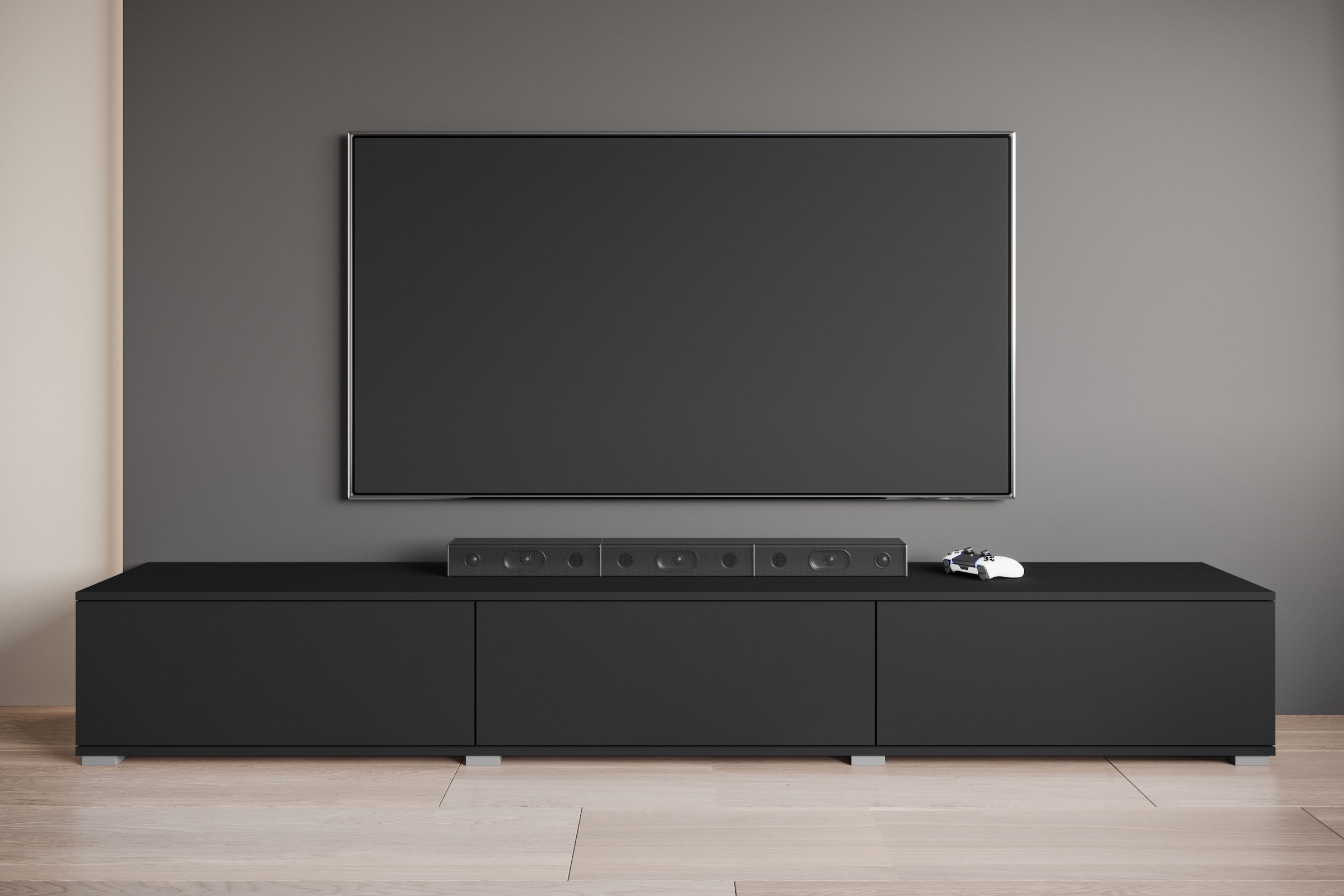 OTTO home Lowboard »Kenia TV-Schrank, 220 cm breit, mit 3 Klappen« 1 Stk. tlg. Stand- oder Hängemontage, stilvolles Design