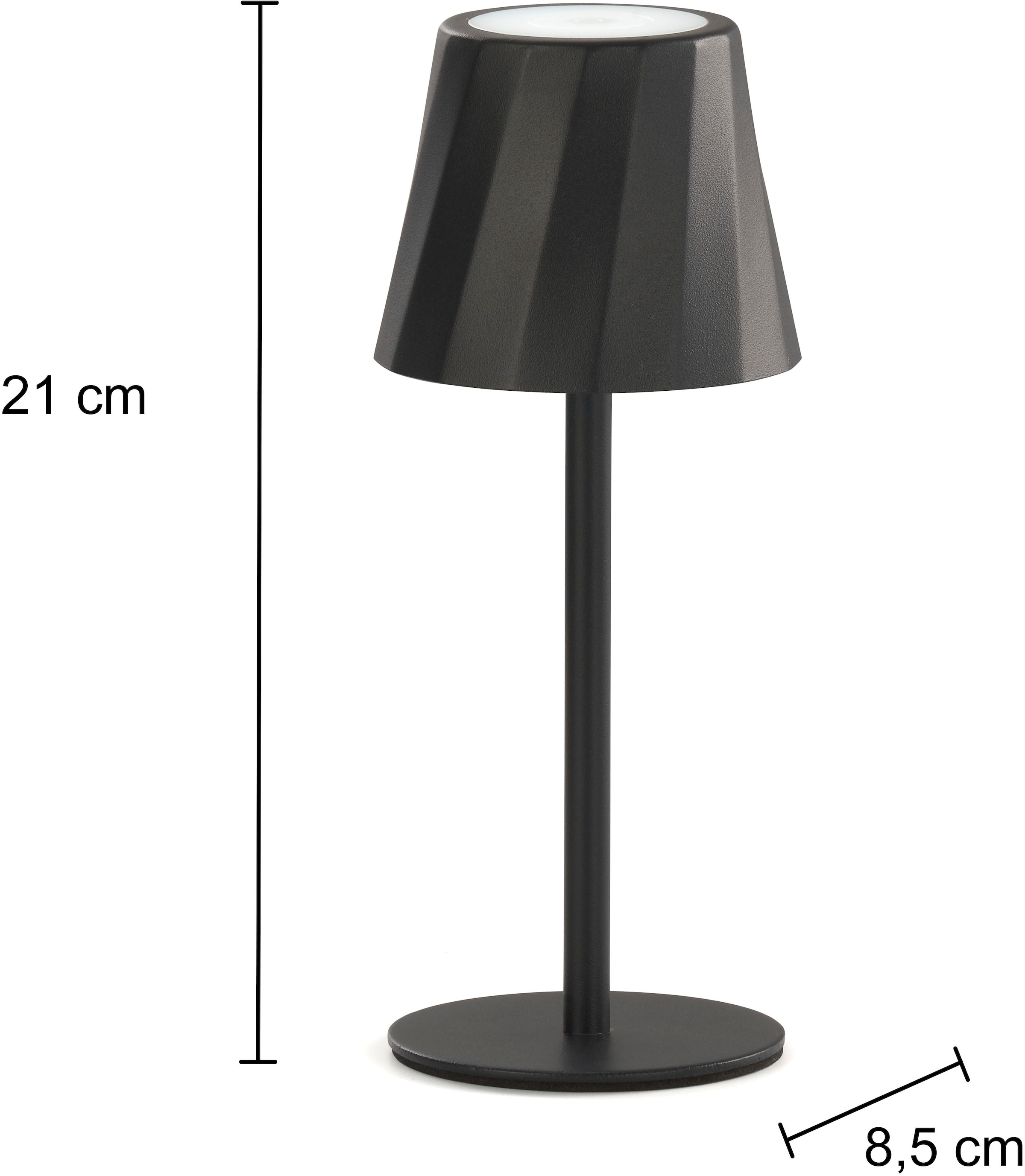 REALITY Leuchten LED Tischleuchte »DIAZ, Outdoor Akku Tischlampe Höhe 21 cm Ø 8,5 cm, IP44, Touchdimmer« LED-Board 1 Stk. Farbwechsler | warmweiß - kaltweiß CCT Lichtfarbe einstellbar 2700-6500K, 160 Lumen, 1,6W, USB Anschluss