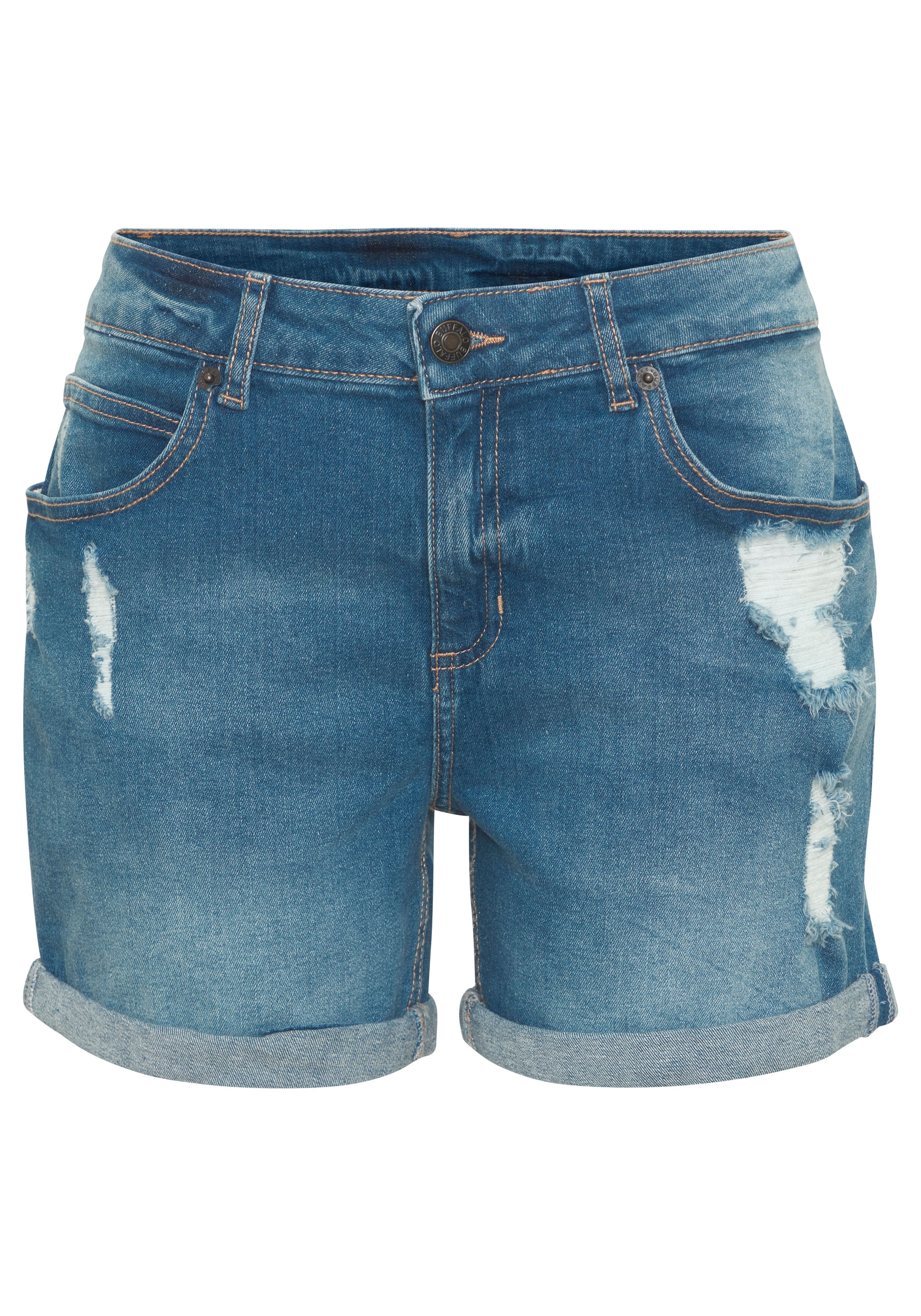 Buffalo Jeansbermudas mit Destroyed-Effekten, Shorts zum Krempeln, kurze Hose