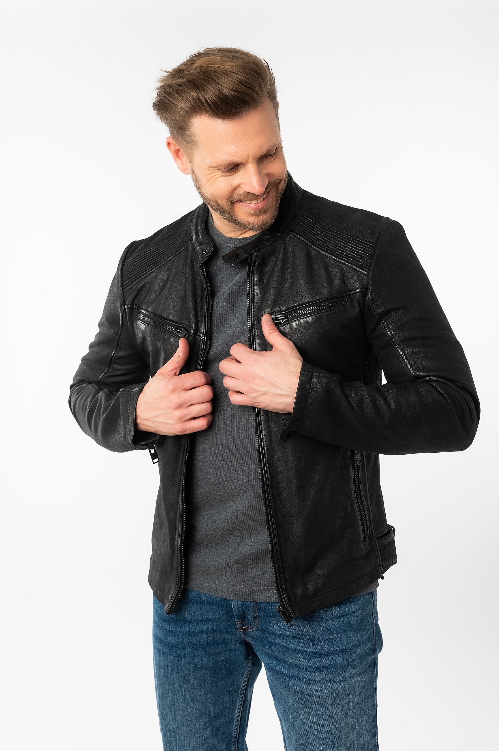 Mauritius Lederjacke »MMTaibo SF« mit Stehkragen und Drucker