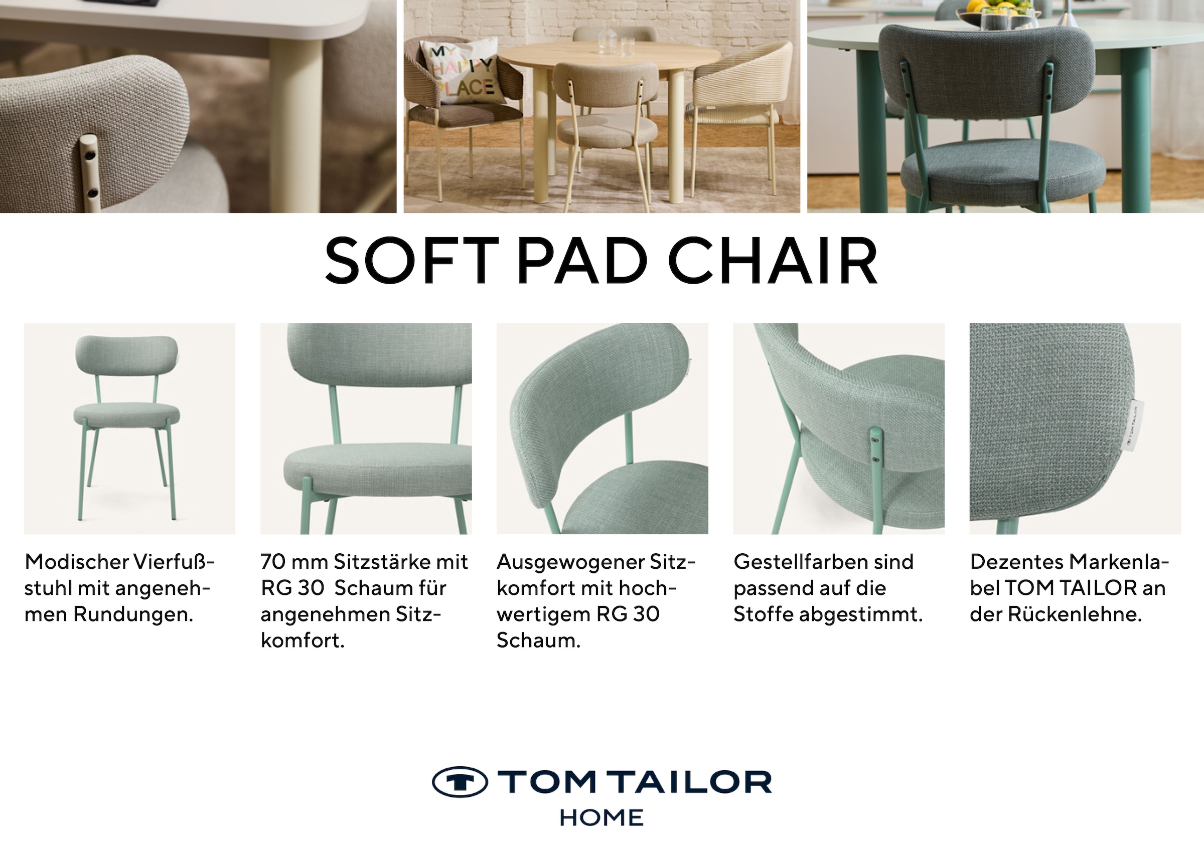 TOM TAILOR HOME 4-Fußstuhl »SOFT PAD CHAIR« (Set) 2 Stk.Esszimmerstuhl, 4-Fußgestell, mit Rückenausschnitt