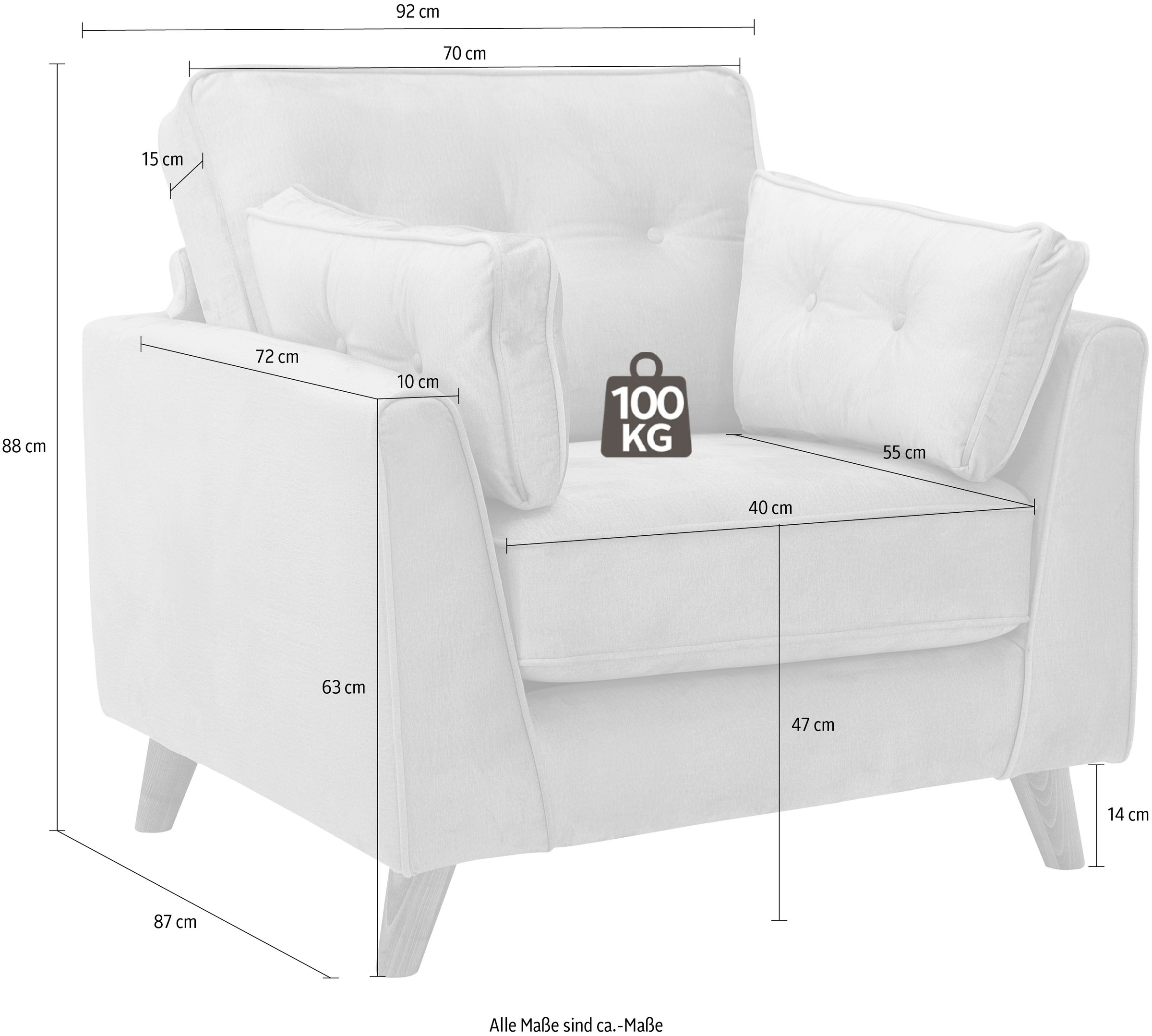 Home affaire Sessel »Copenhagen« feiner Keder, Kopfheftung im Rücken und Armlehnkissen