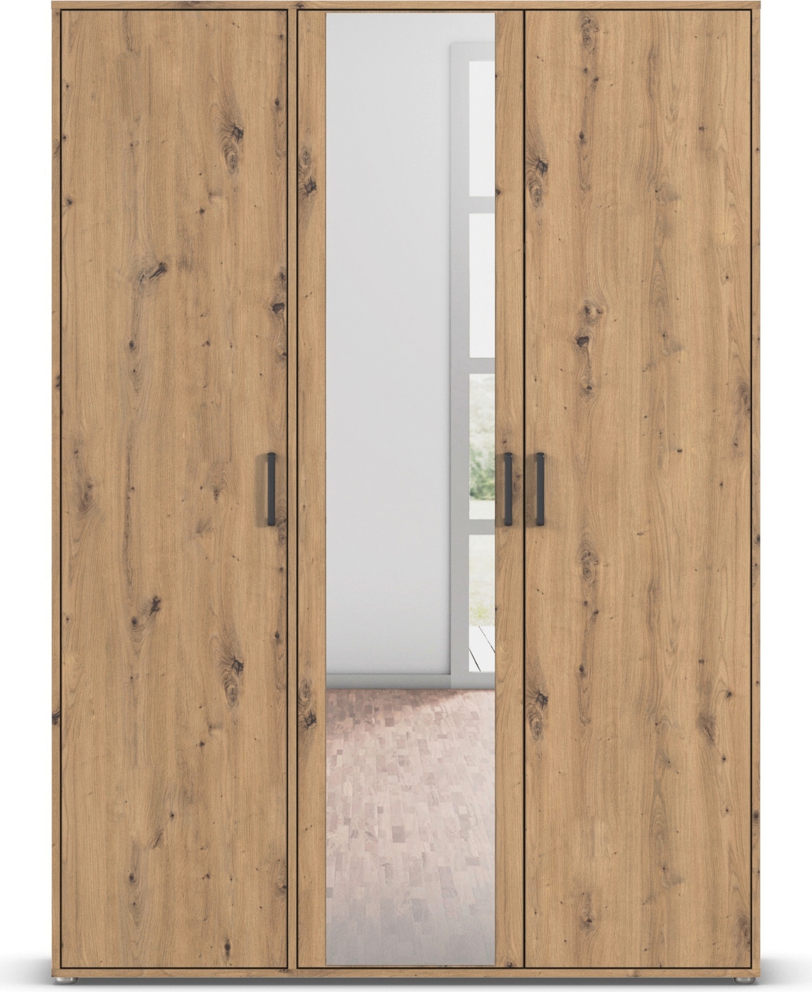 rauch Drehtürenschrank »Kleiderschrank Schrank Garderobe Wäscheschrank VOYAGER«, (in 3 verschiedenen Ausstattungen BASIC/CLASSIC/PREMIUM), mit modernen Griffen in Graumetallic und Spiegel