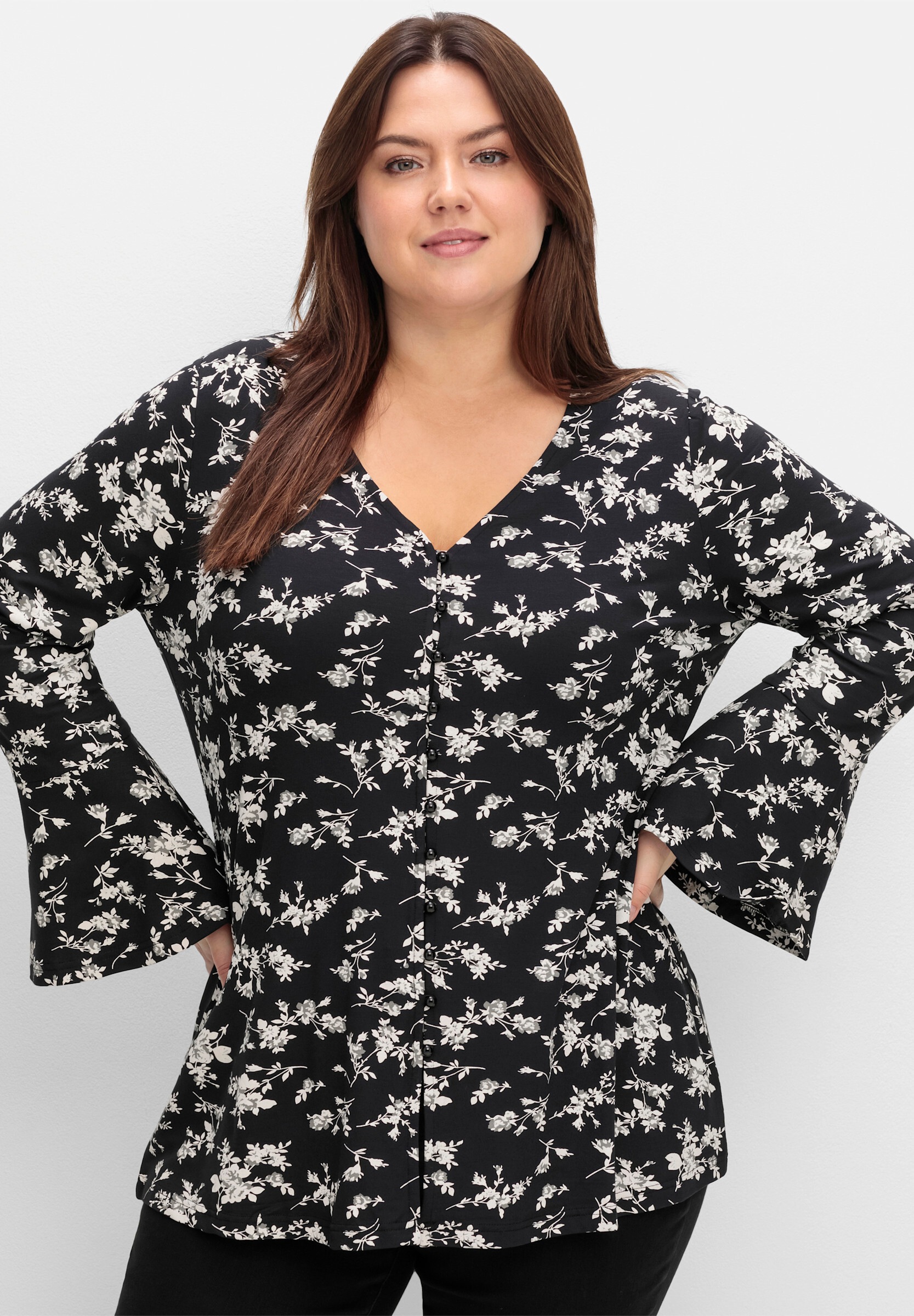 sheego by Joe Browns T-Shirt »Langarmshirt Langarmshirt mit Biesen und Volantärmeln«