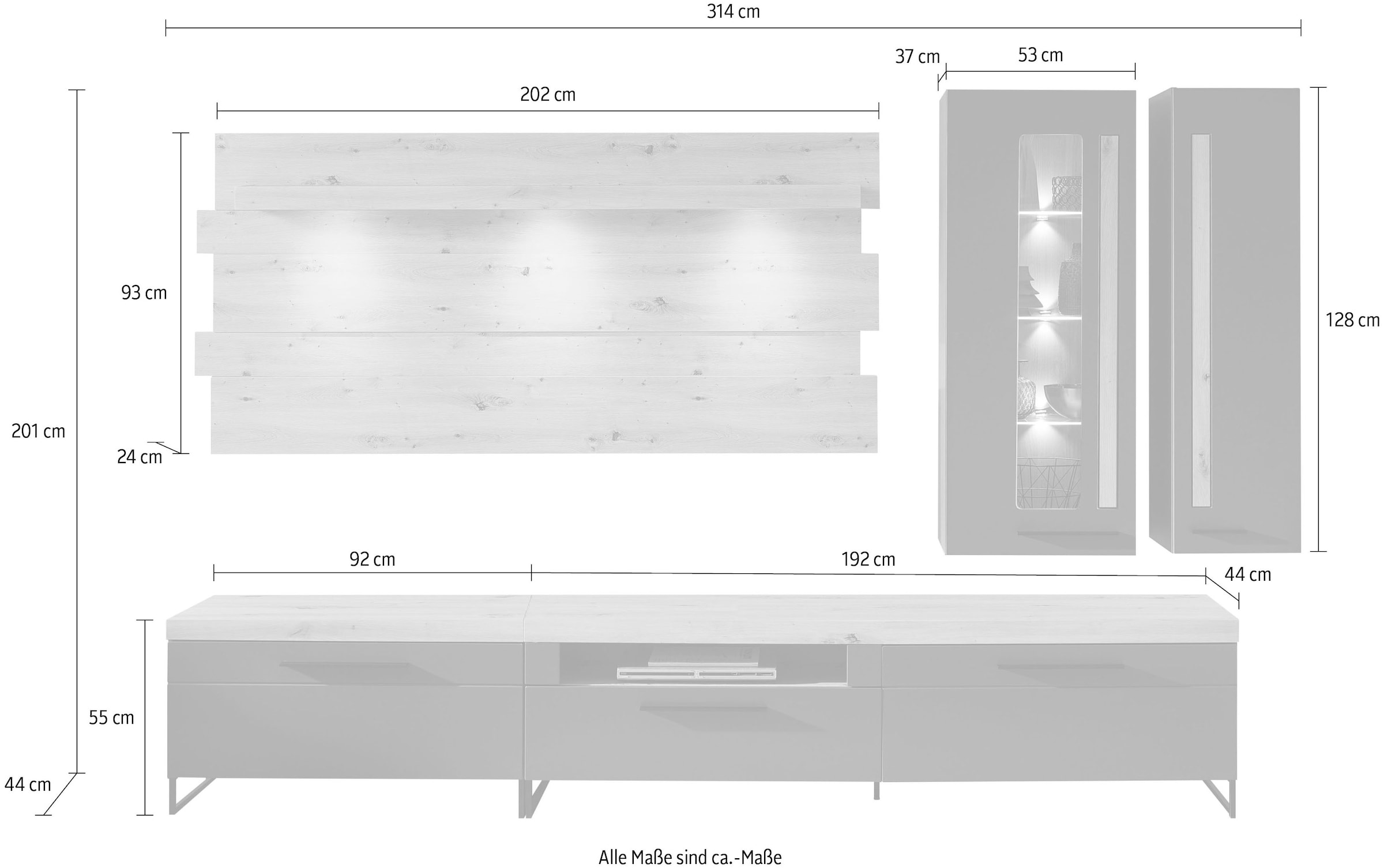 Innostyle Wohnwand »Loft Two, TOPSELLER!«, (5 St., TV-Wand), inkl. LED-Beleuchtung