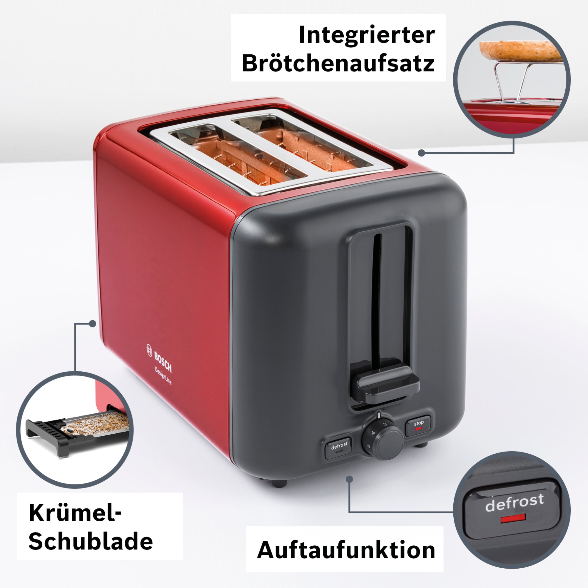 BOSCH Toaster »TAT3P424DE DesignLine« 2 kurze Schlitze 820 W