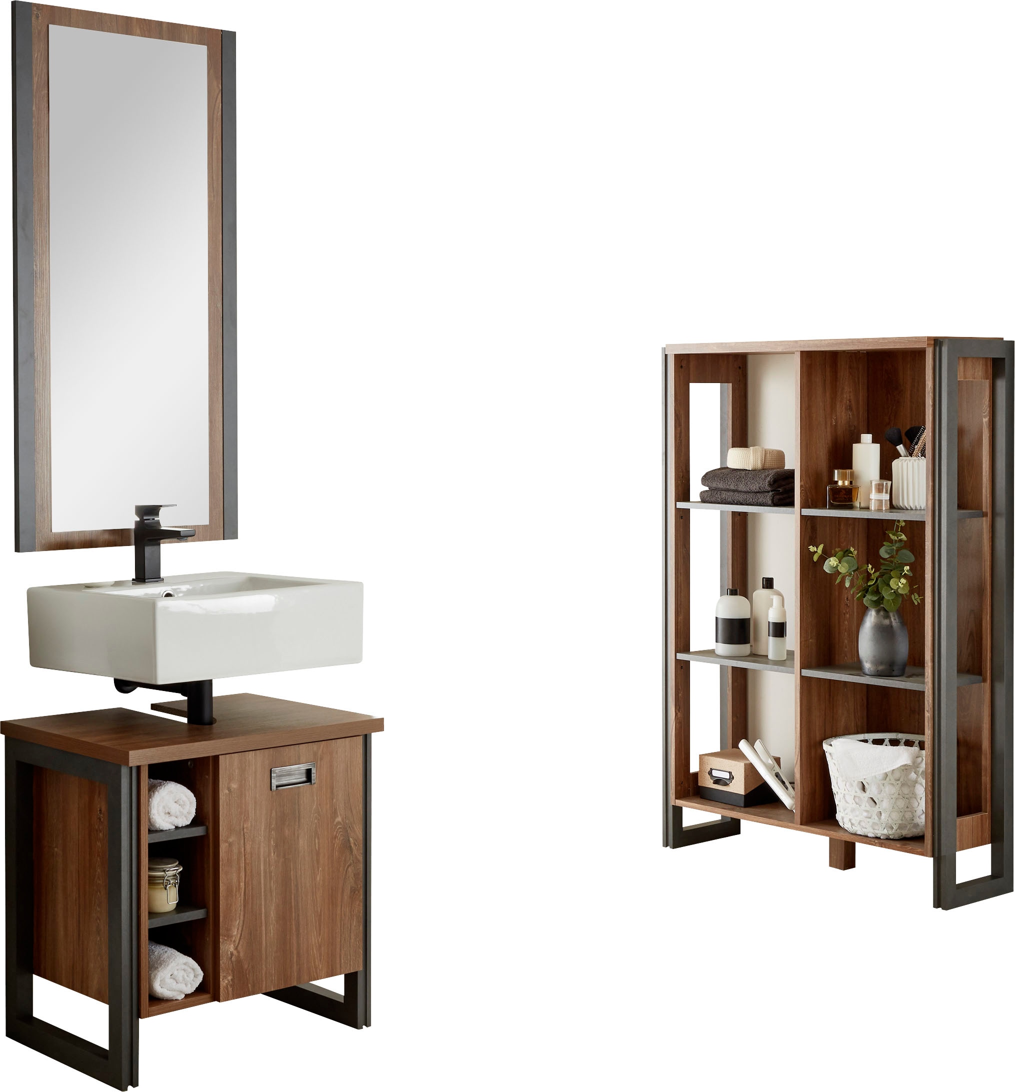 Home Affaire Badmöbel-Set »Detroit, Bad im Industrialdesign, 3-teiliges Badezimmer« Set, 3 Stk. tlg. in gelb