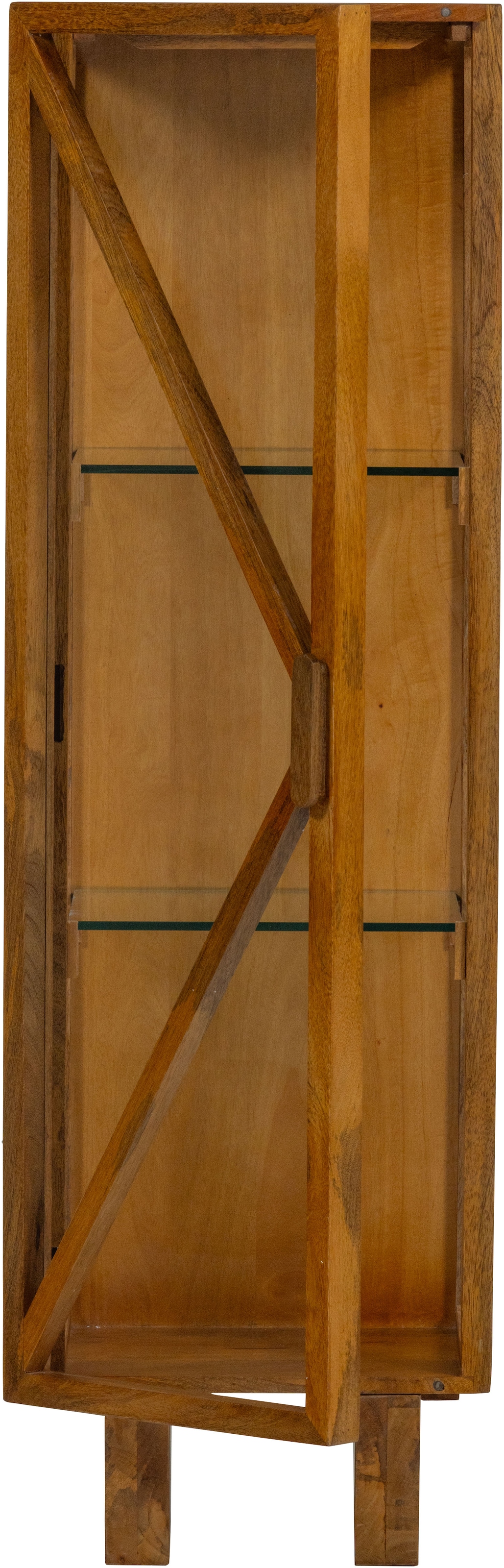 WOOOD Vitrine »Kella Mangoholz mit Glastüren und Glaseinlegeböden 40 x 39 x 137 cm« Tragkraft 5–7 kg pro Glasboden, Wandbefestigung empfohlen