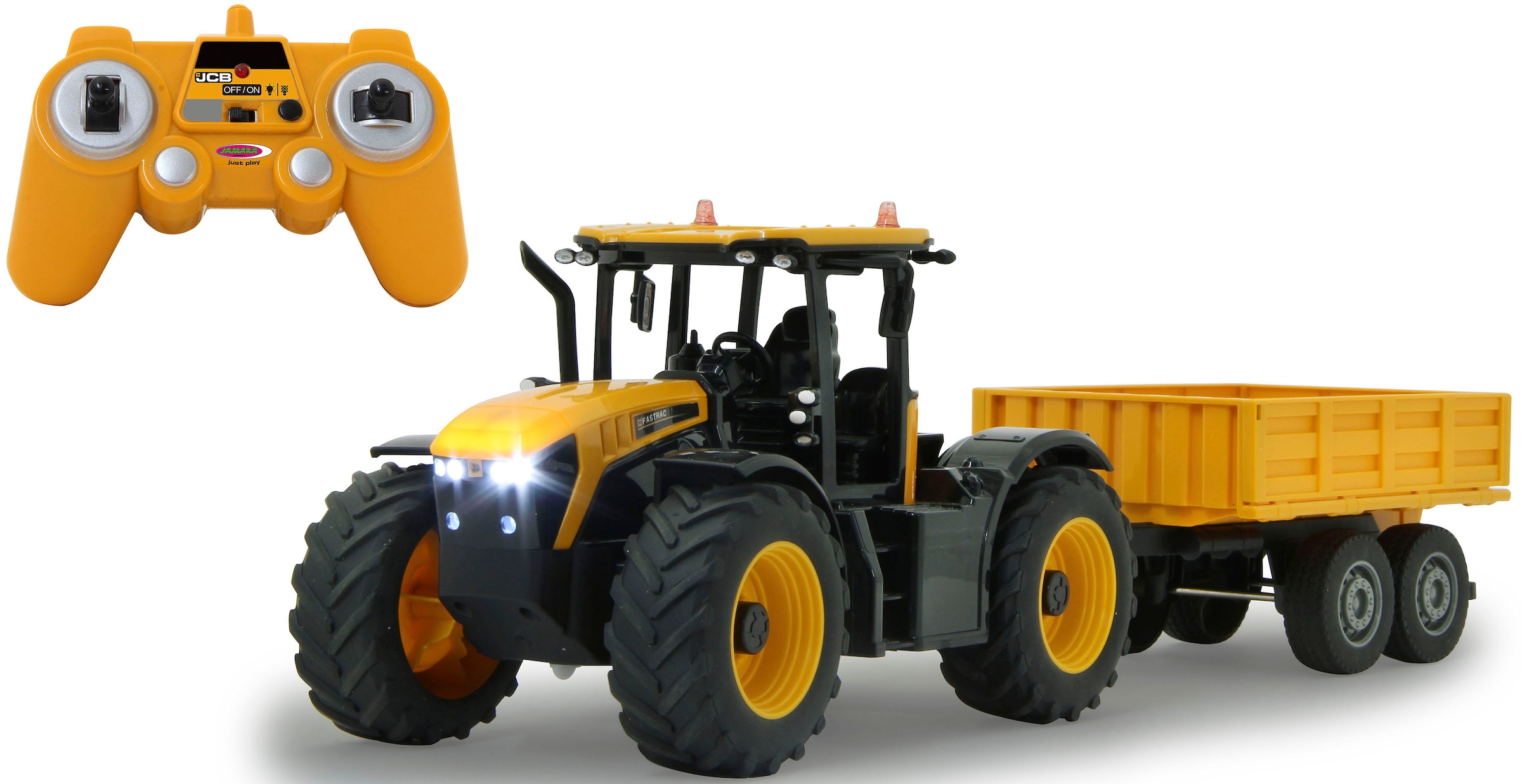 RC-Auto »JCB Fastrac Traktor mit Kippanhänger 1:24 - 2,4 GHz«, mit LED-Lichtern